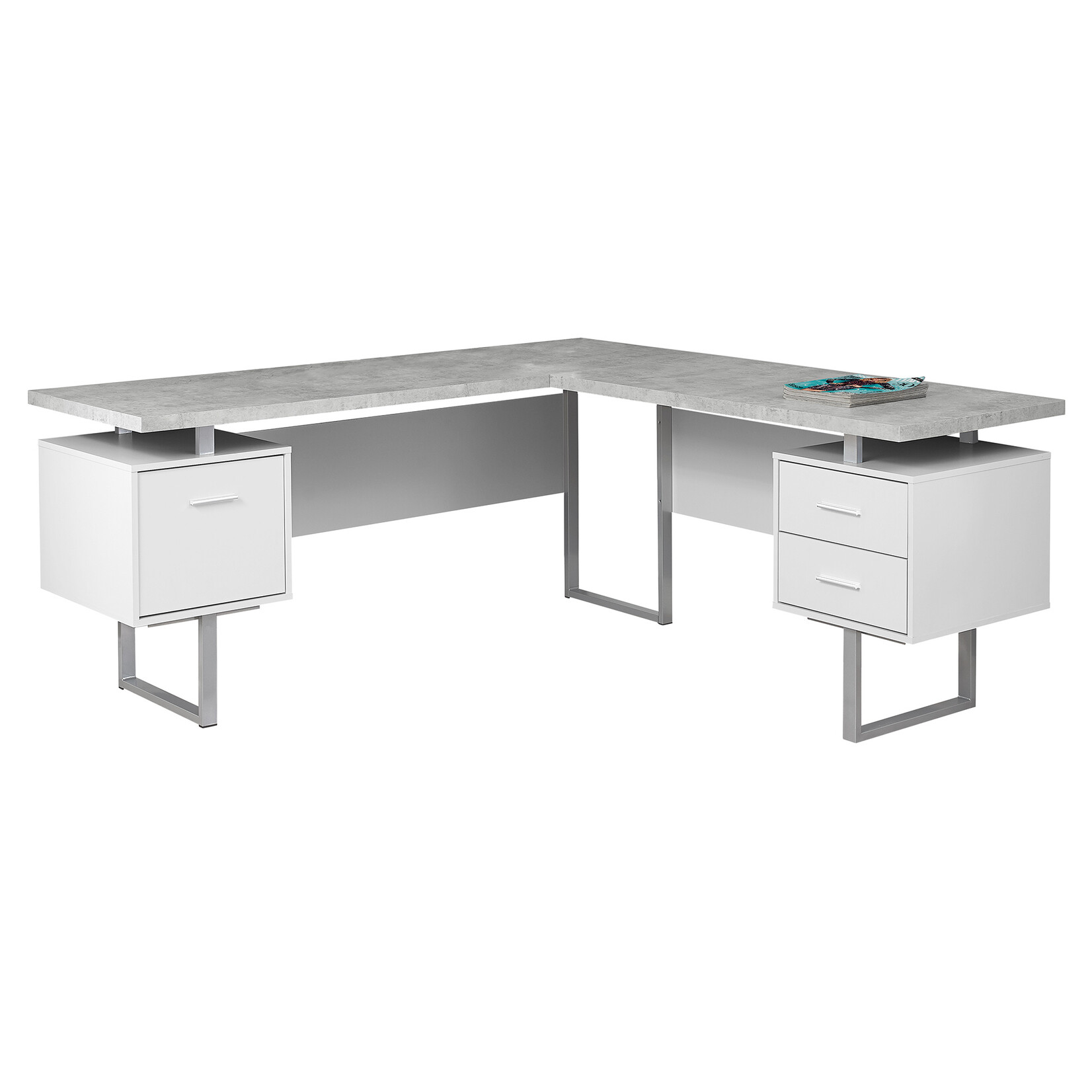 BUREAU - 70"L / BLANC / SIMILI-CIMENT COTE DROIT / GAUCHE