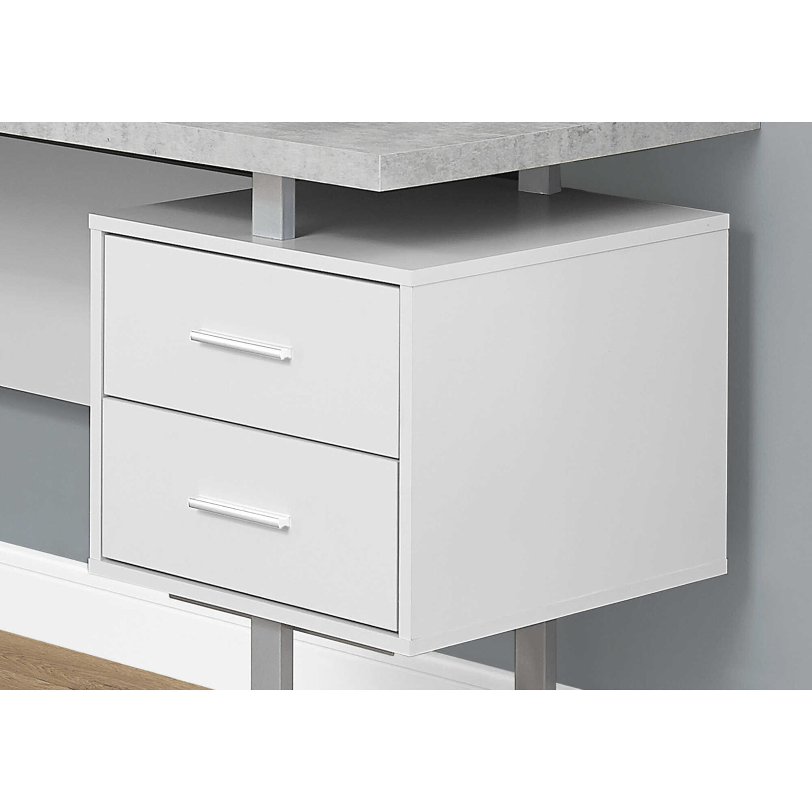BUREAU - 70"L / BLANC / SIMILI-CIMENT COTE DROIT / GAUCHE