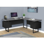 BUREAU - 70"L / NOIR / DESSUS GRIS COTE DROIT OU GAUCHE