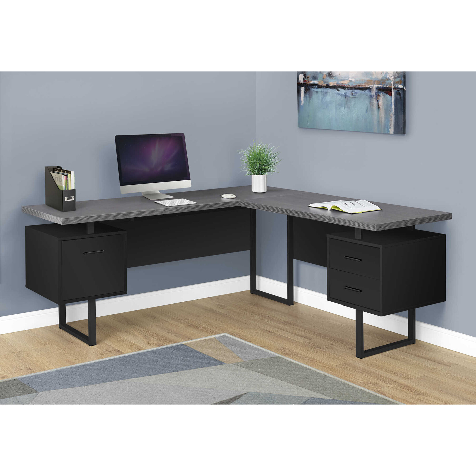 BUREAU - 70"L / NOIR / DESSUS GRIS COTE DROIT OU GAUCHE