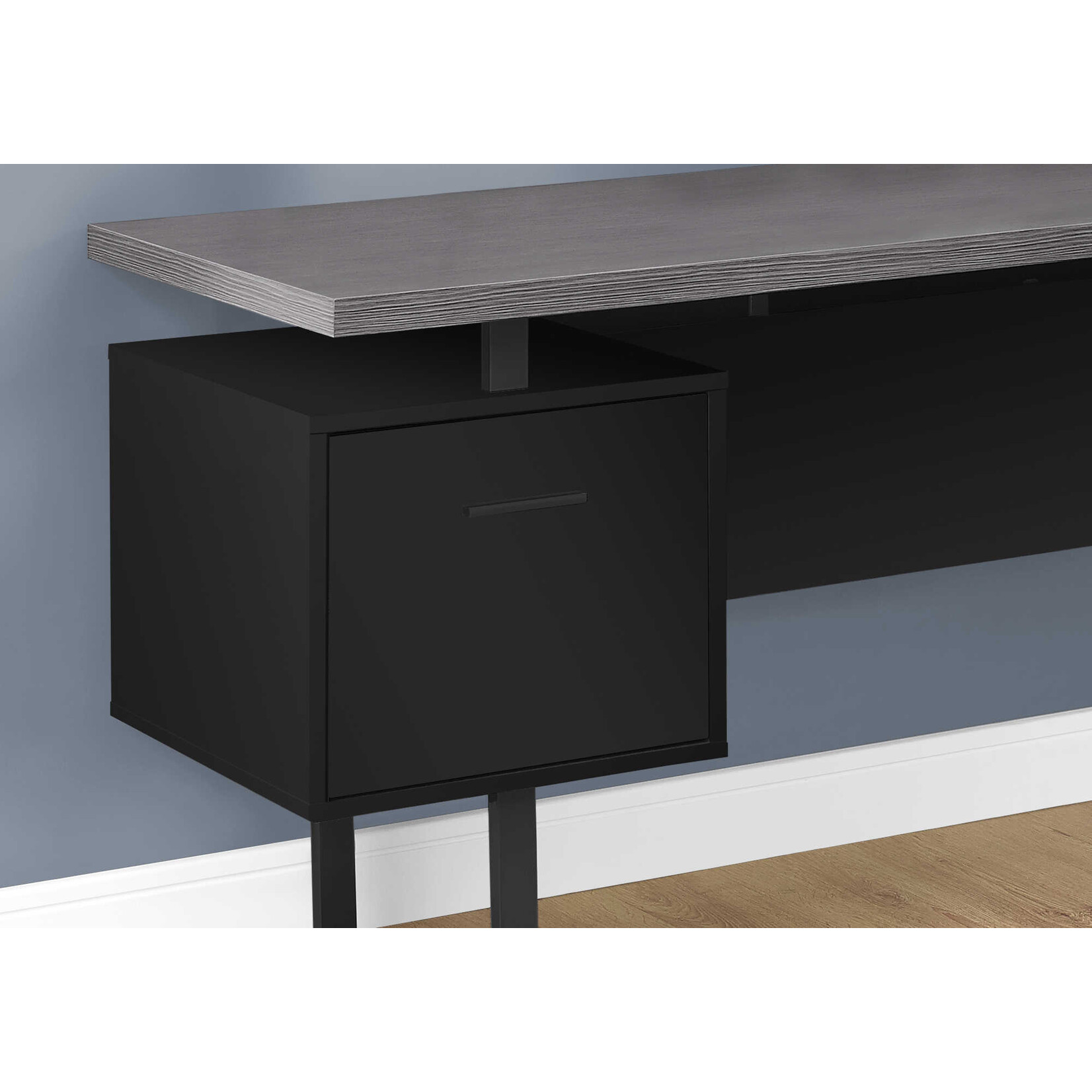 BUREAU - 70"L / NOIR / DESSUS GRIS COTE DROIT OU GAUCHE
