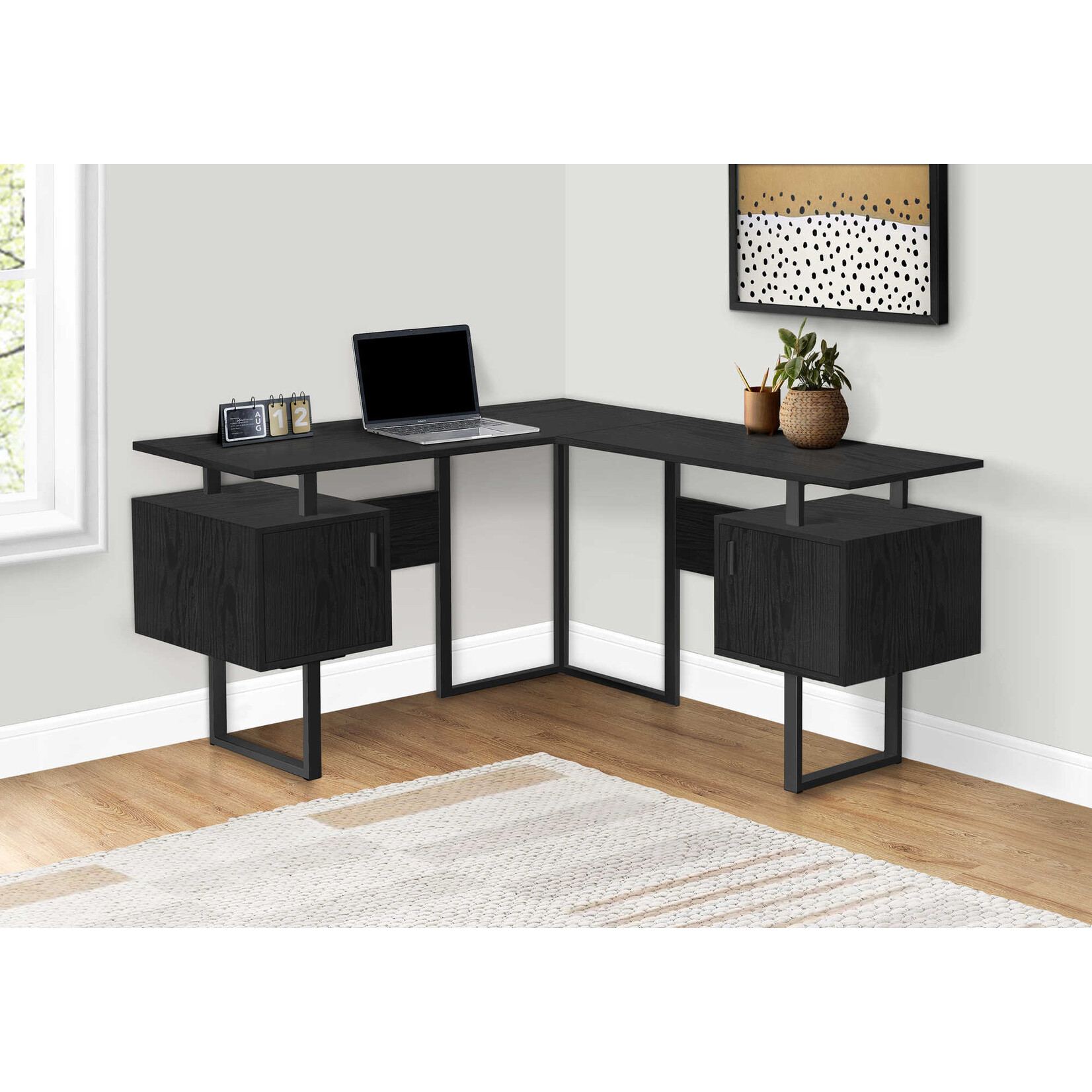 BUREAU - 58"L / CHENE NOIR / METAL NOIR EN COIN