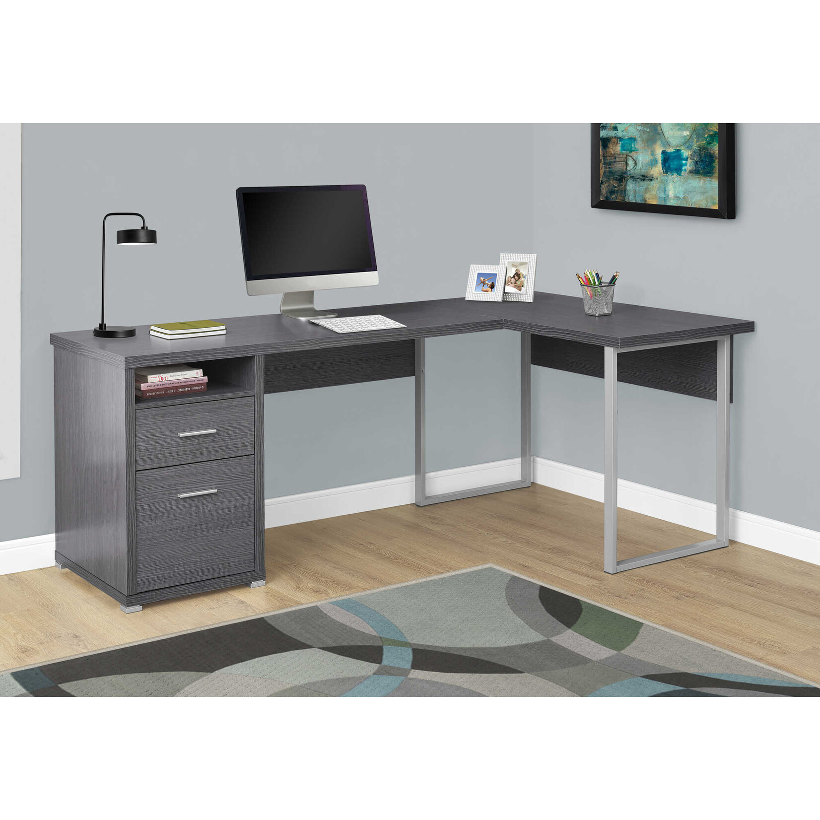 BUREAU - 80"L / GRIS COTE DROIT OU GAUCHE