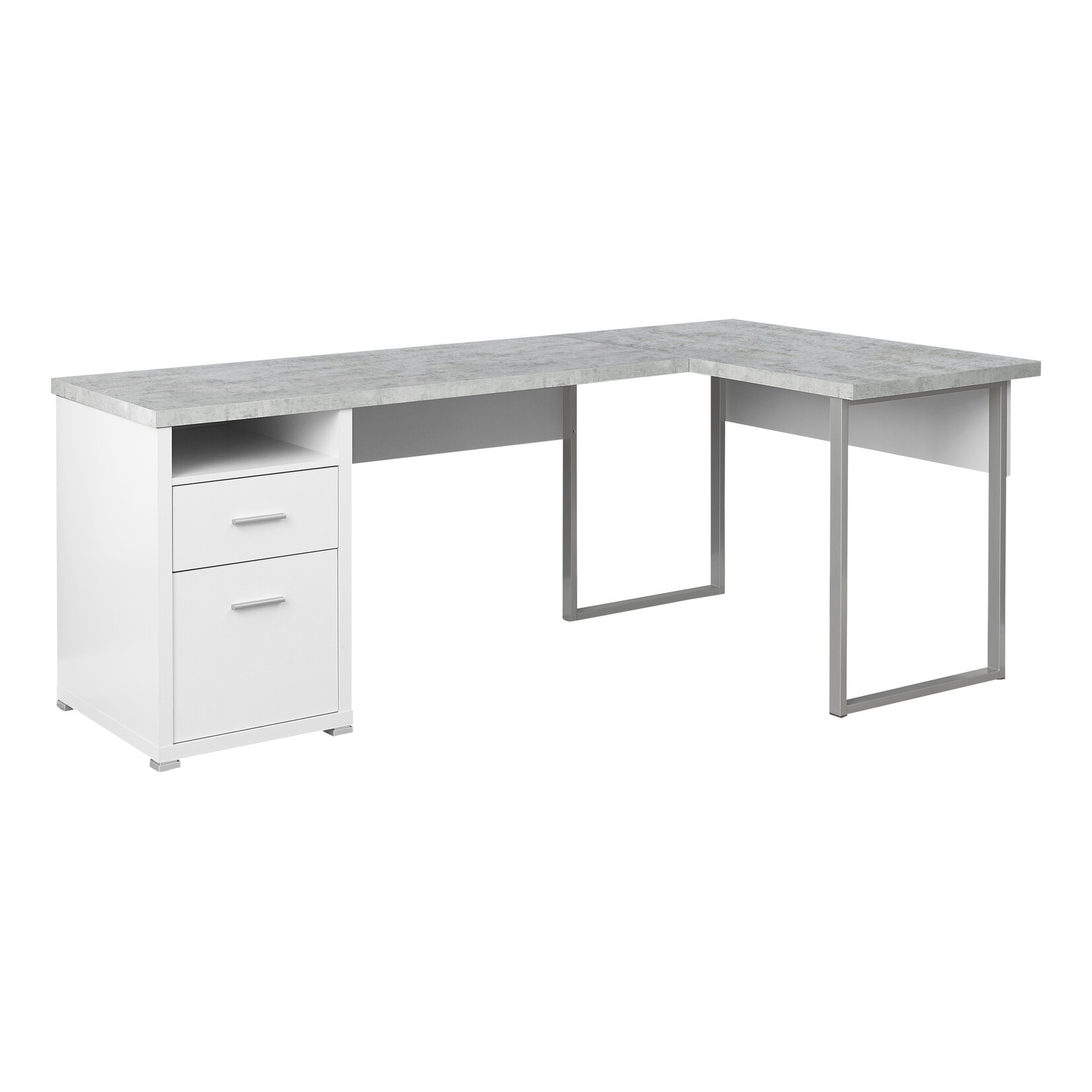 BUREAU - 80"L / BLANC / SIMILI-CIMENT COTE DROIT / GAUCHE