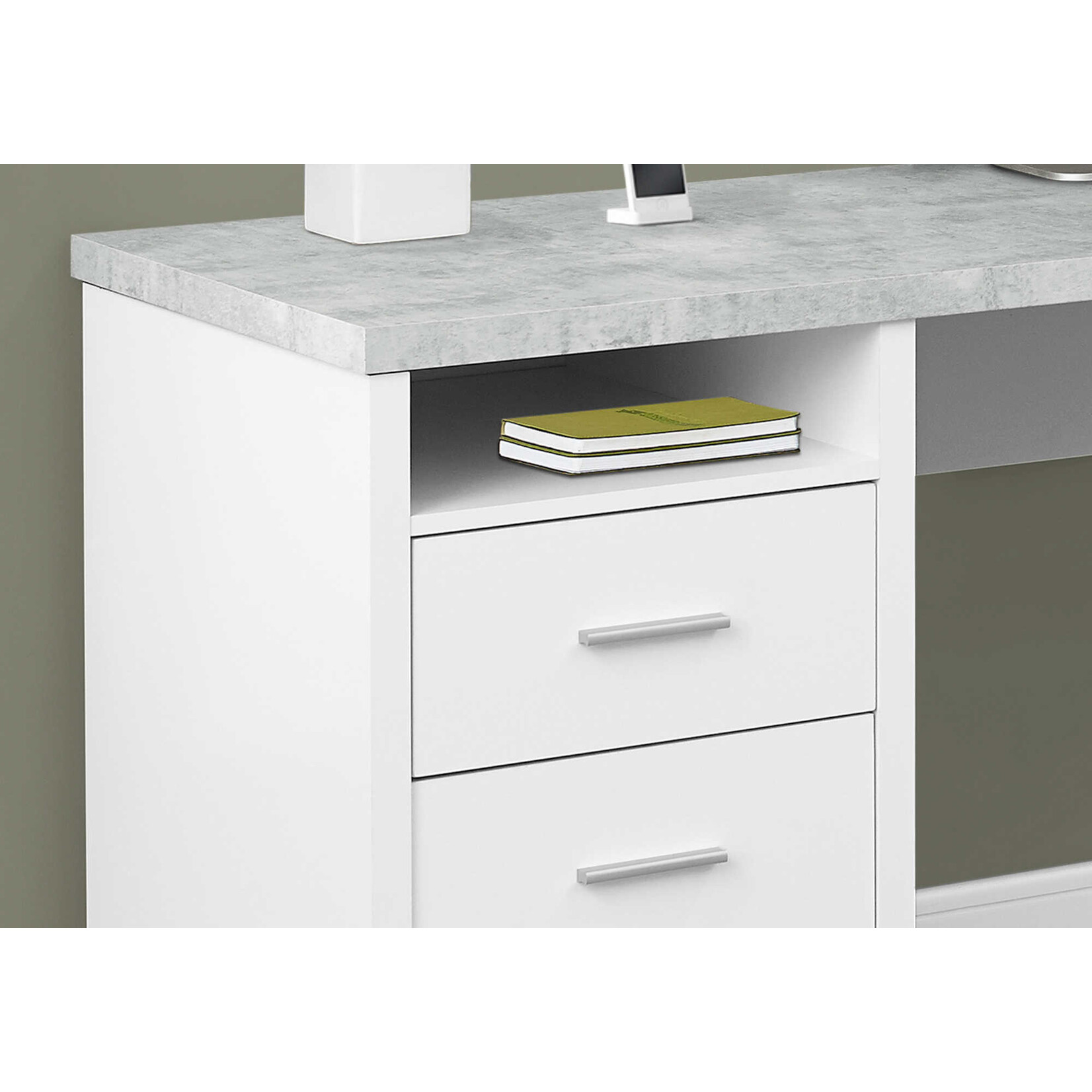 BUREAU - 80"L / BLANC / SIMILI-CIMENT COTE DROIT / GAUCHE