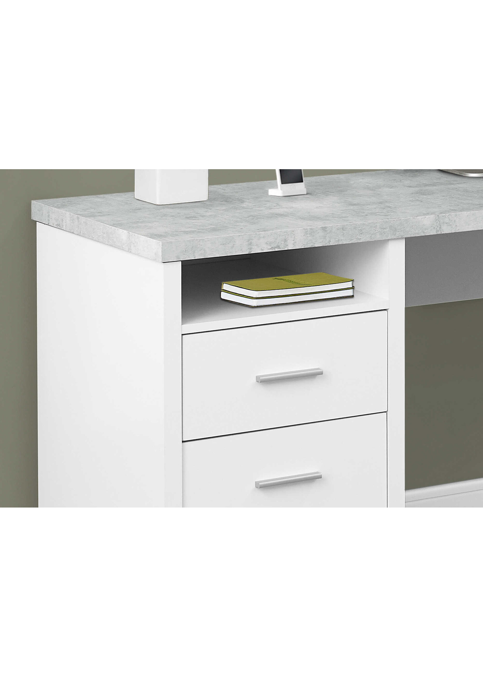 BUREAU - 80"L / BLANC / SIMILI-CIMENT COTE DROIT / GAUCHE