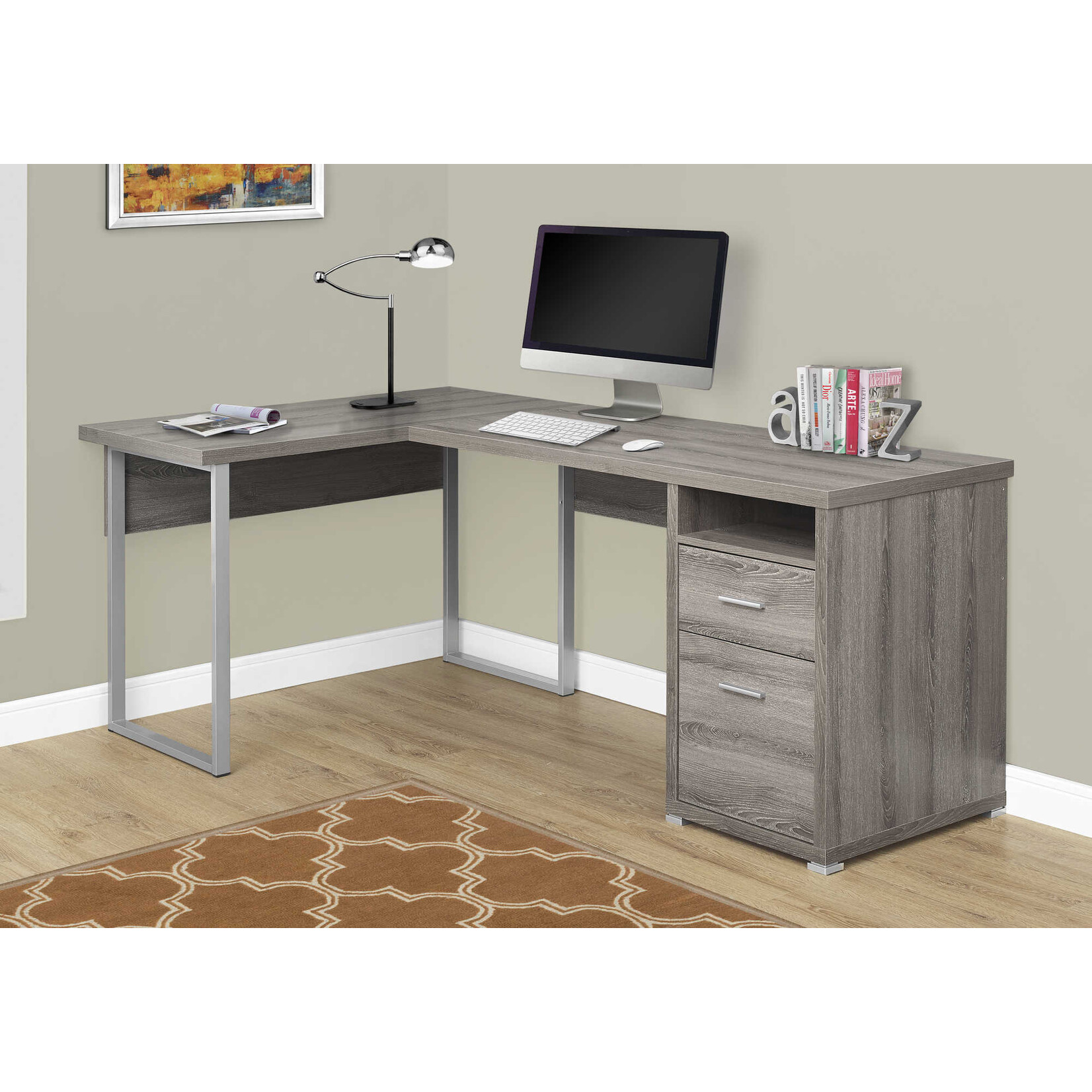 BUREAU - 80"L / TAUPE FONCE COTE DROIT OU GAUCHE