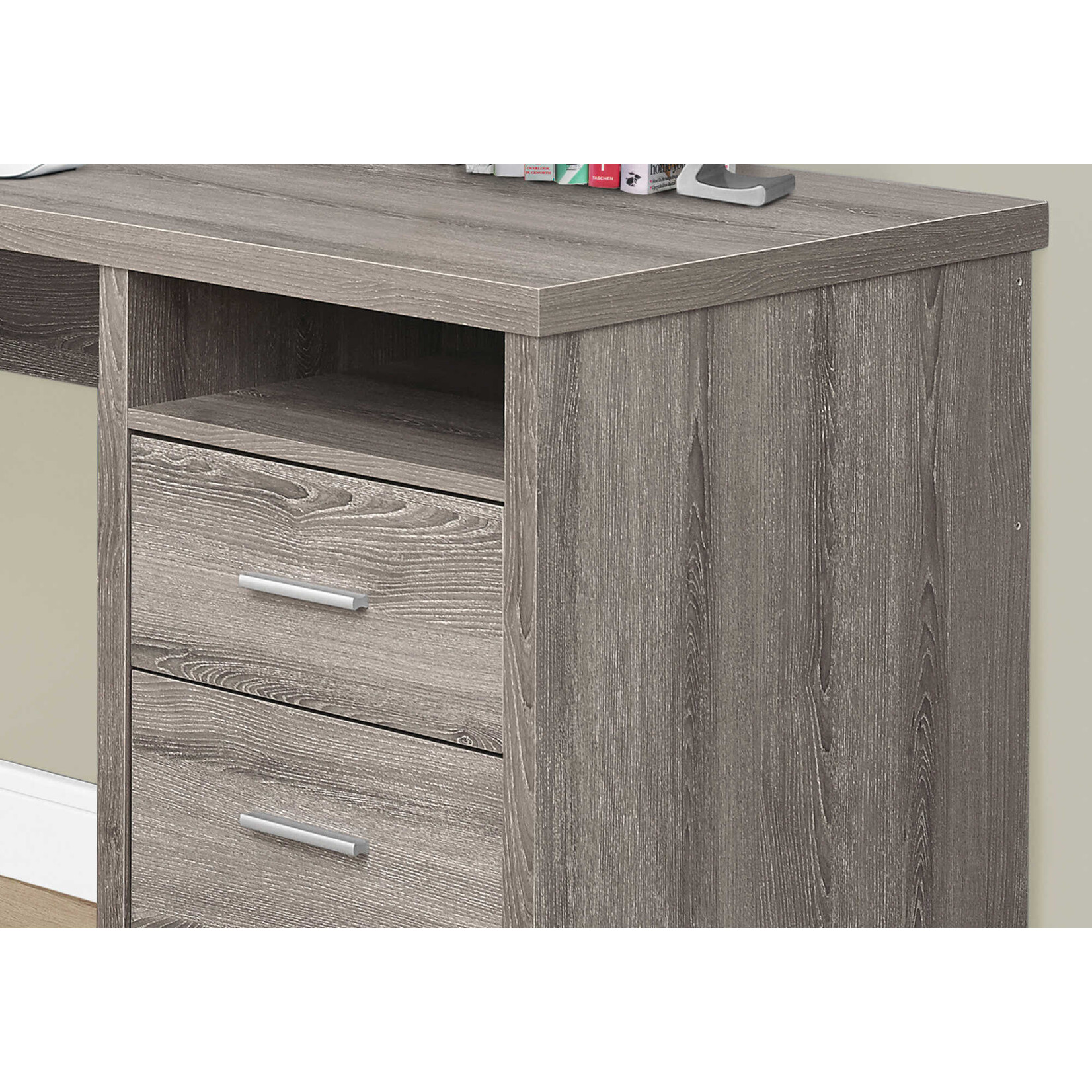 BUREAU - 80"L / TAUPE FONCE COTE DROIT OU GAUCHE
