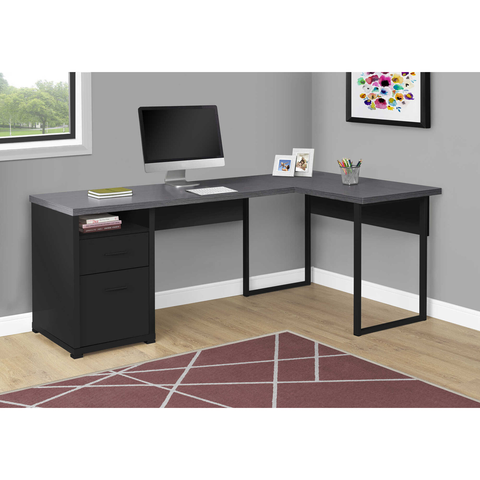 COMPUTER DESK - 80"L / BLACK / GREY TOP LEFT/RIGHT FACING
