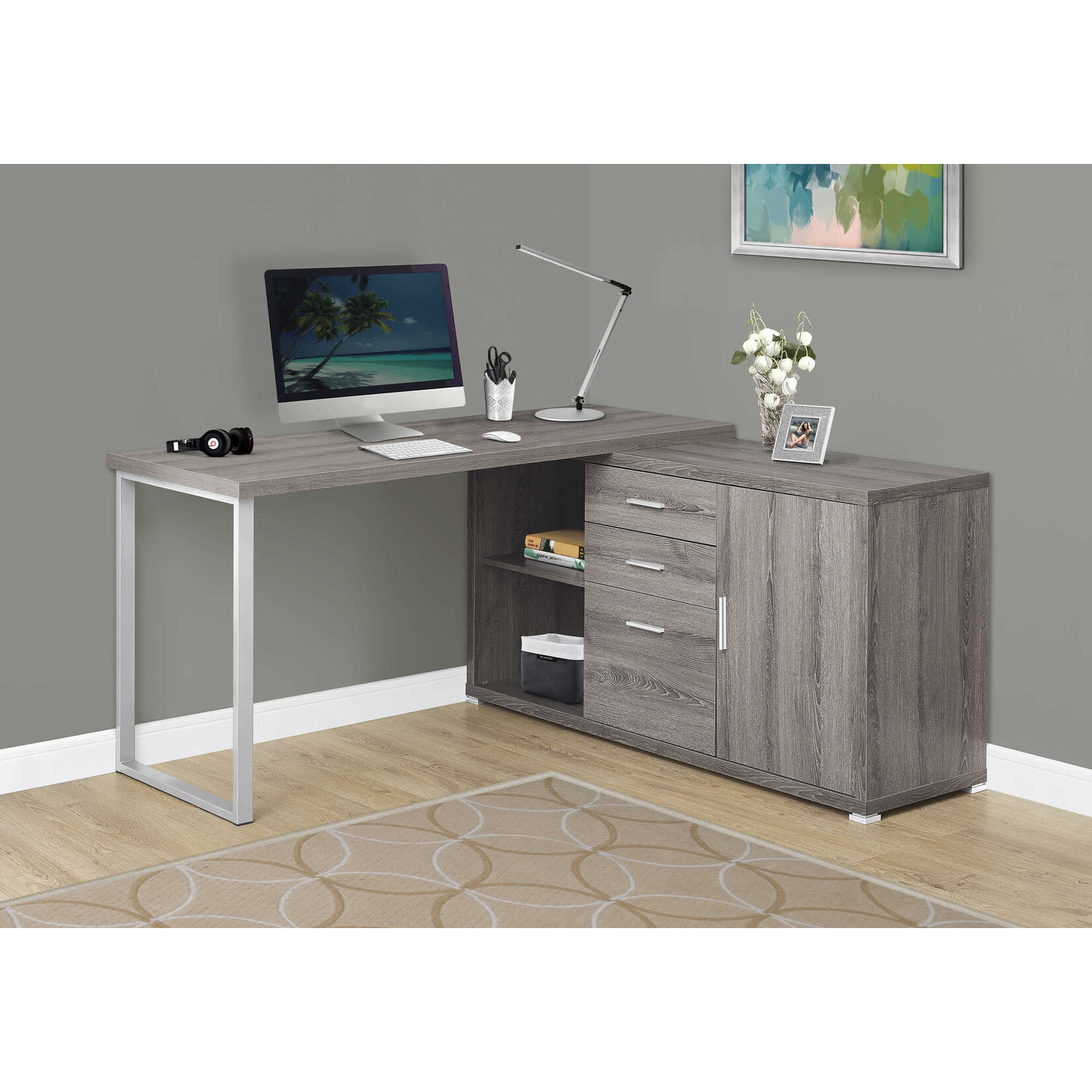 COMPUTER DESK - 60"L / DARK TAUPE LEFT OR RIGHT FACING