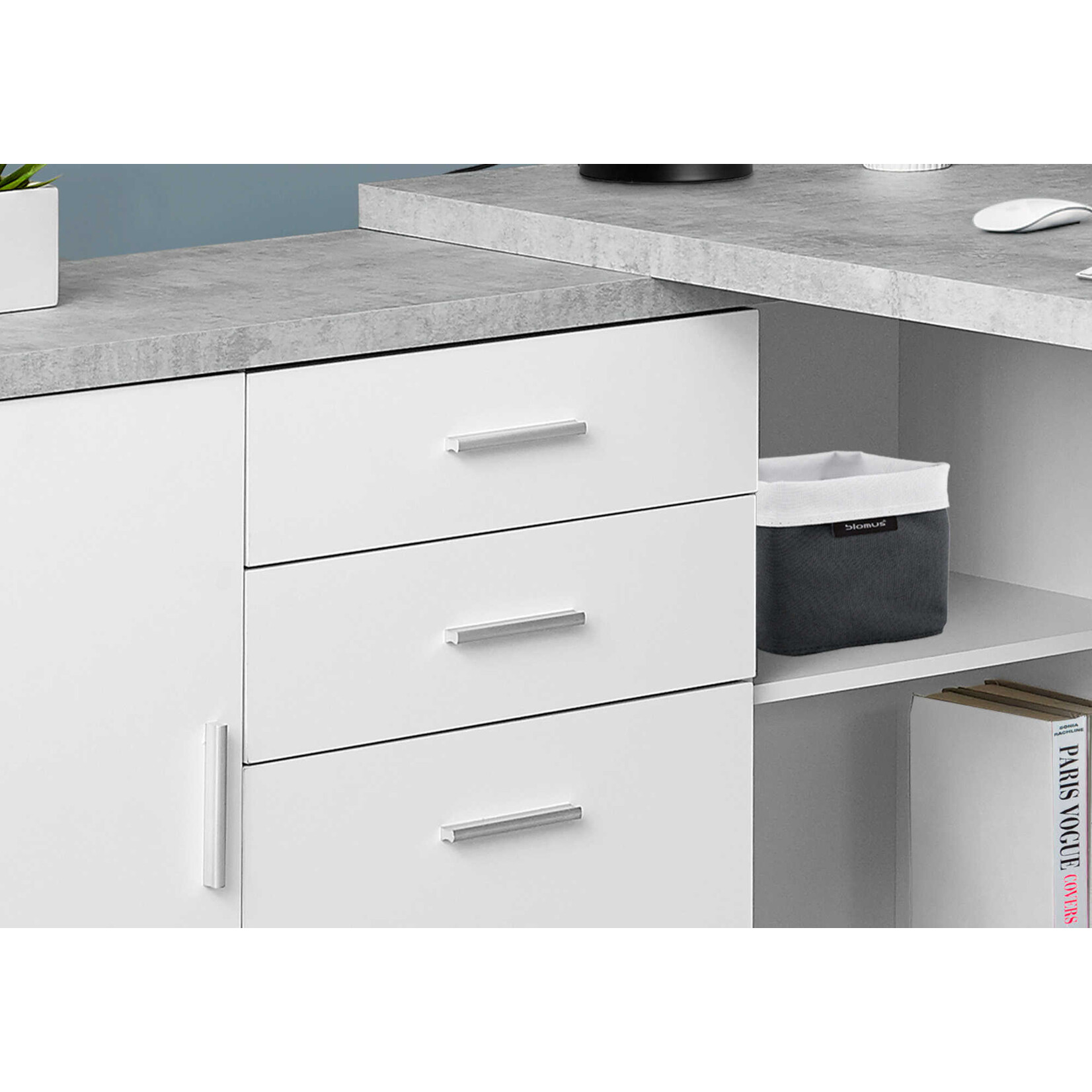 COMPUTER DESK - 60"L WHITE / CEMENT-LOOK LEFT/RIGHT FACE