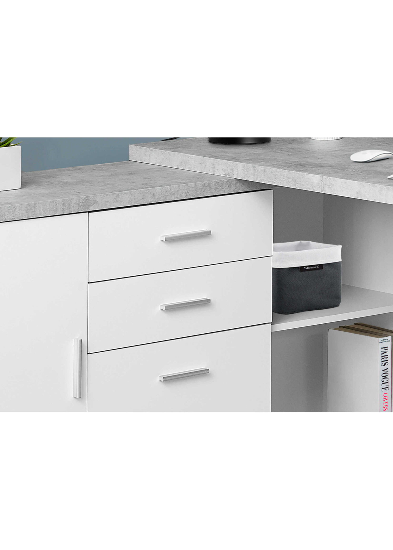 BUREAU - 60"L / BLANC / SIMILI-CIMENT COTE DROIT / GAUCHE