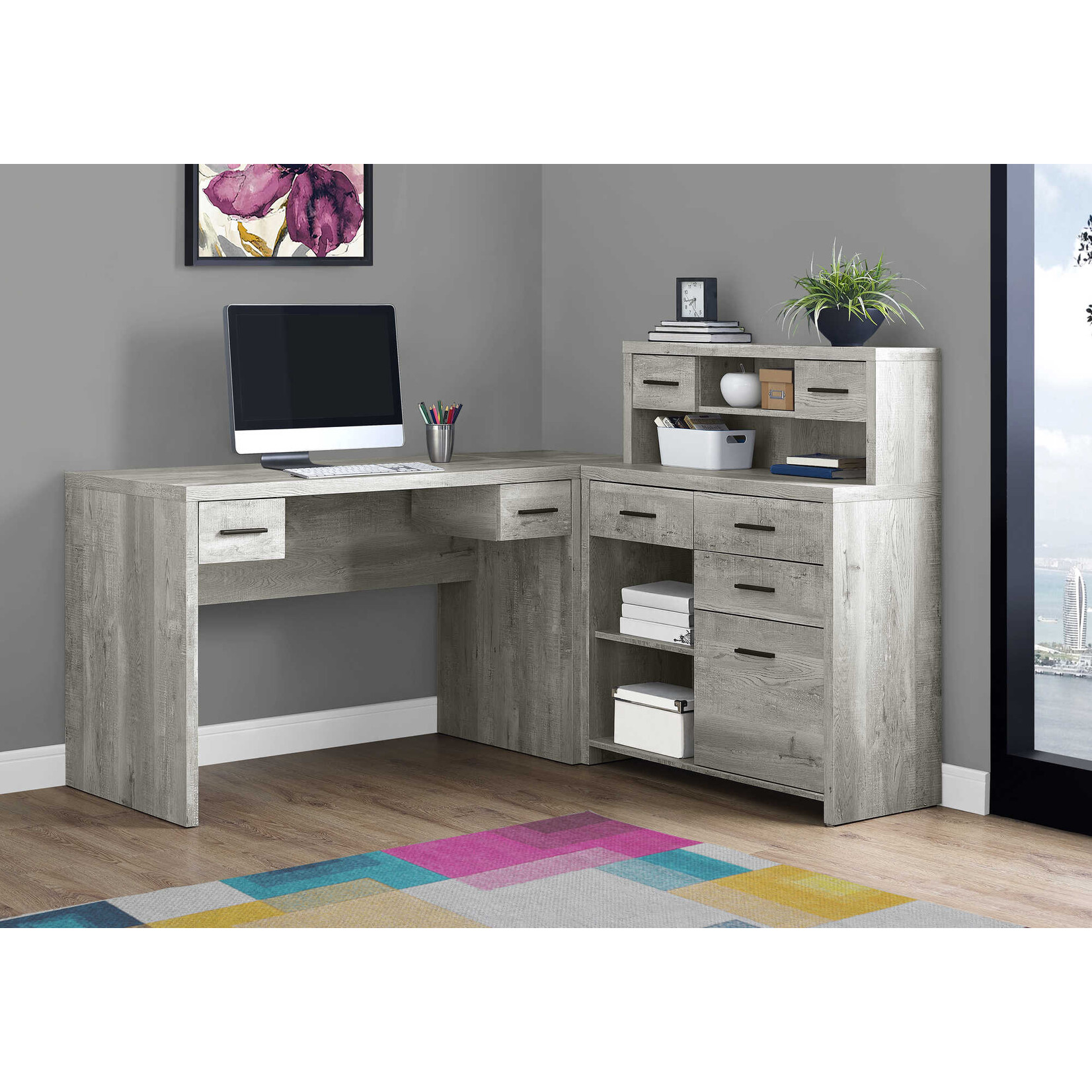 BUREAU - FAUX BOIS GRIS EN COIN COTE DROIT / GAUCHE