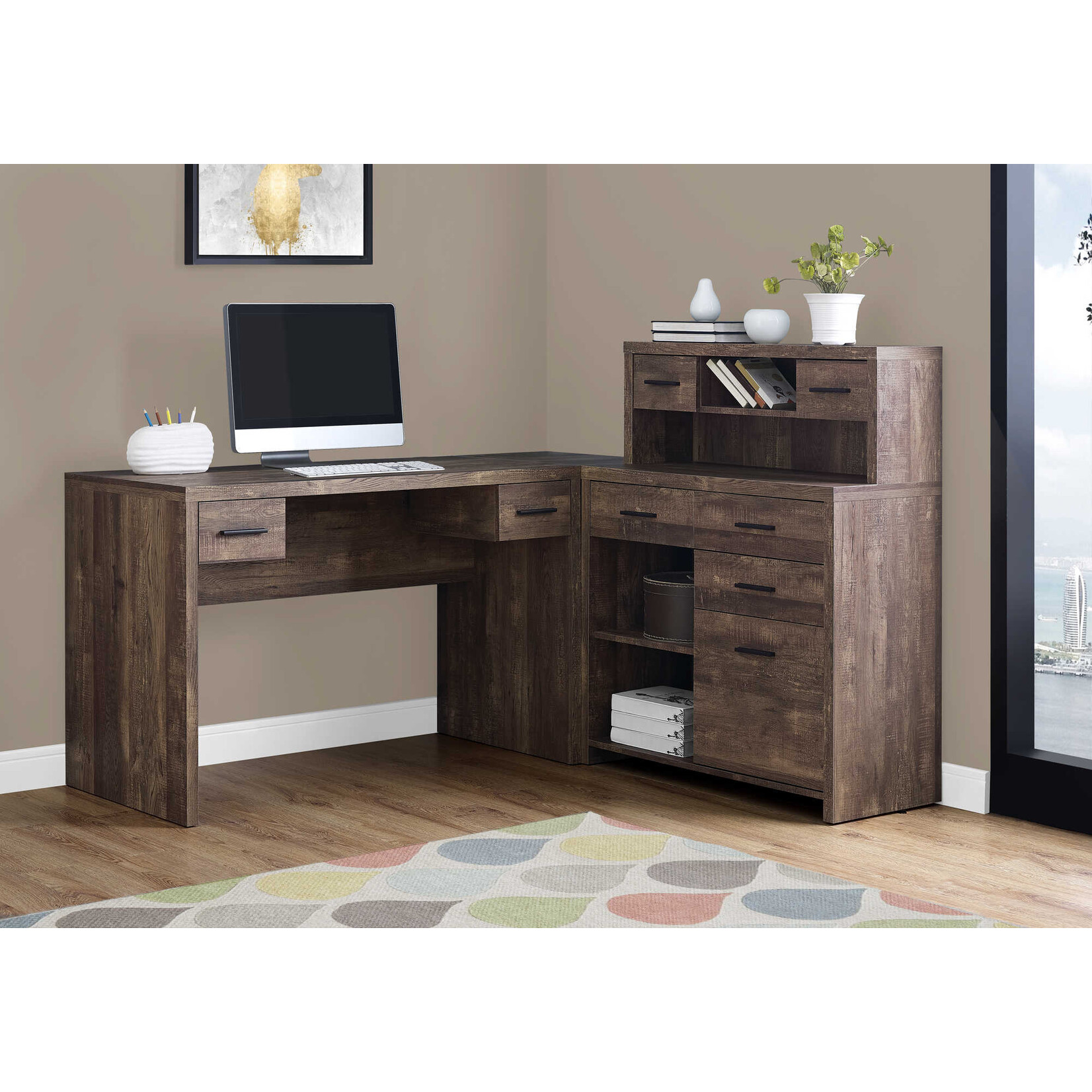 BUREAU - FAUX BOIS BRUN EN COIN COTE DROIT / GAUCHE