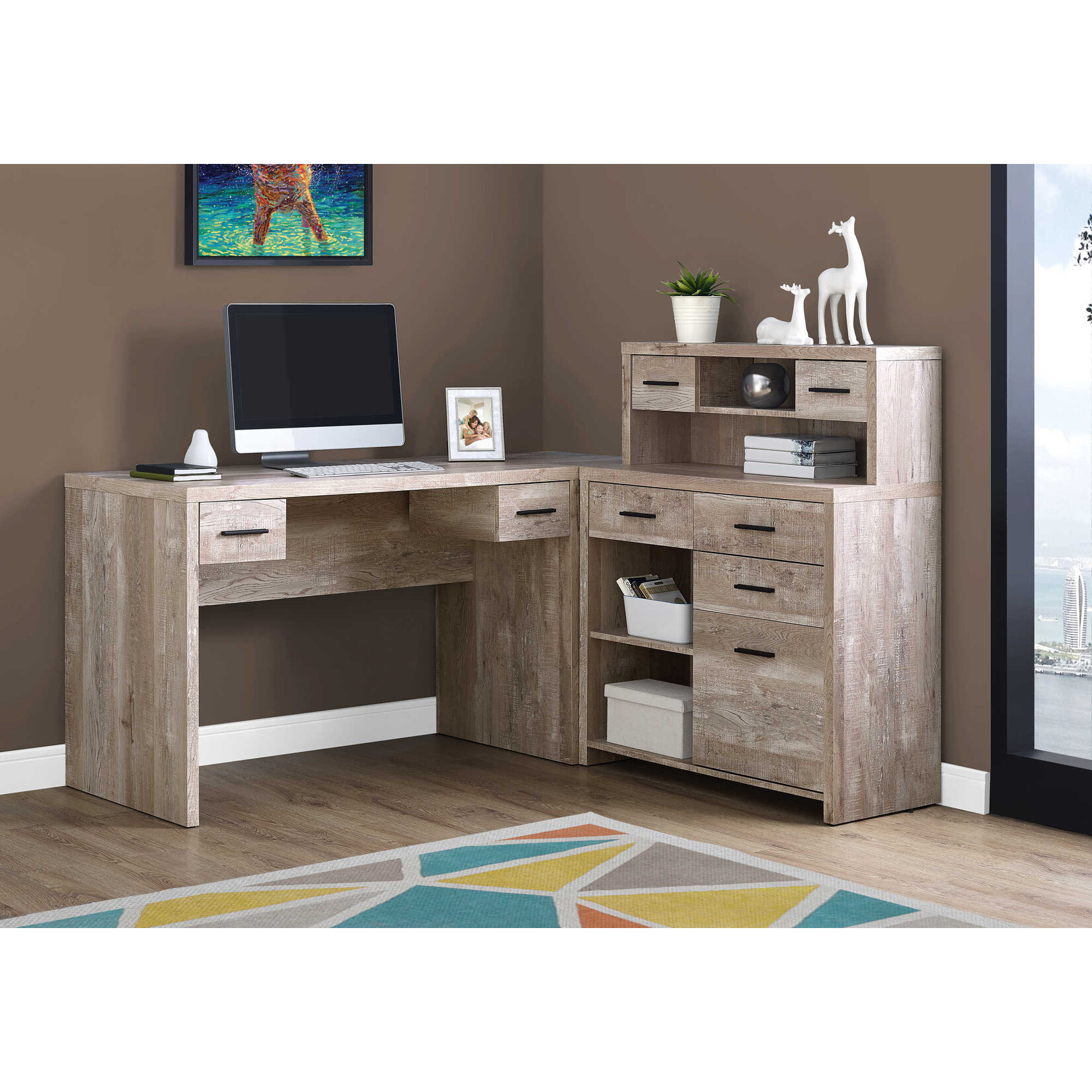BUREAU - FAUX BOIS TAUPE EN COIN COTE DROIT / GAUCHE