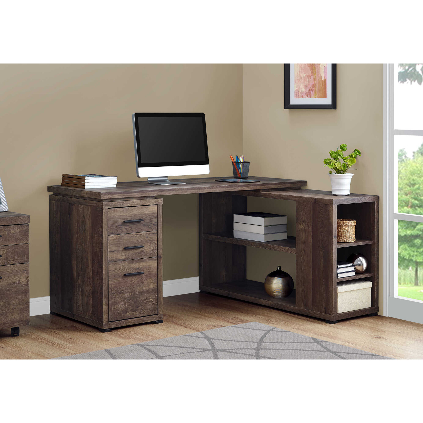 BUREAU - FAUX BOIS BRUN EN COIN COTE DROIT / GAUCHE