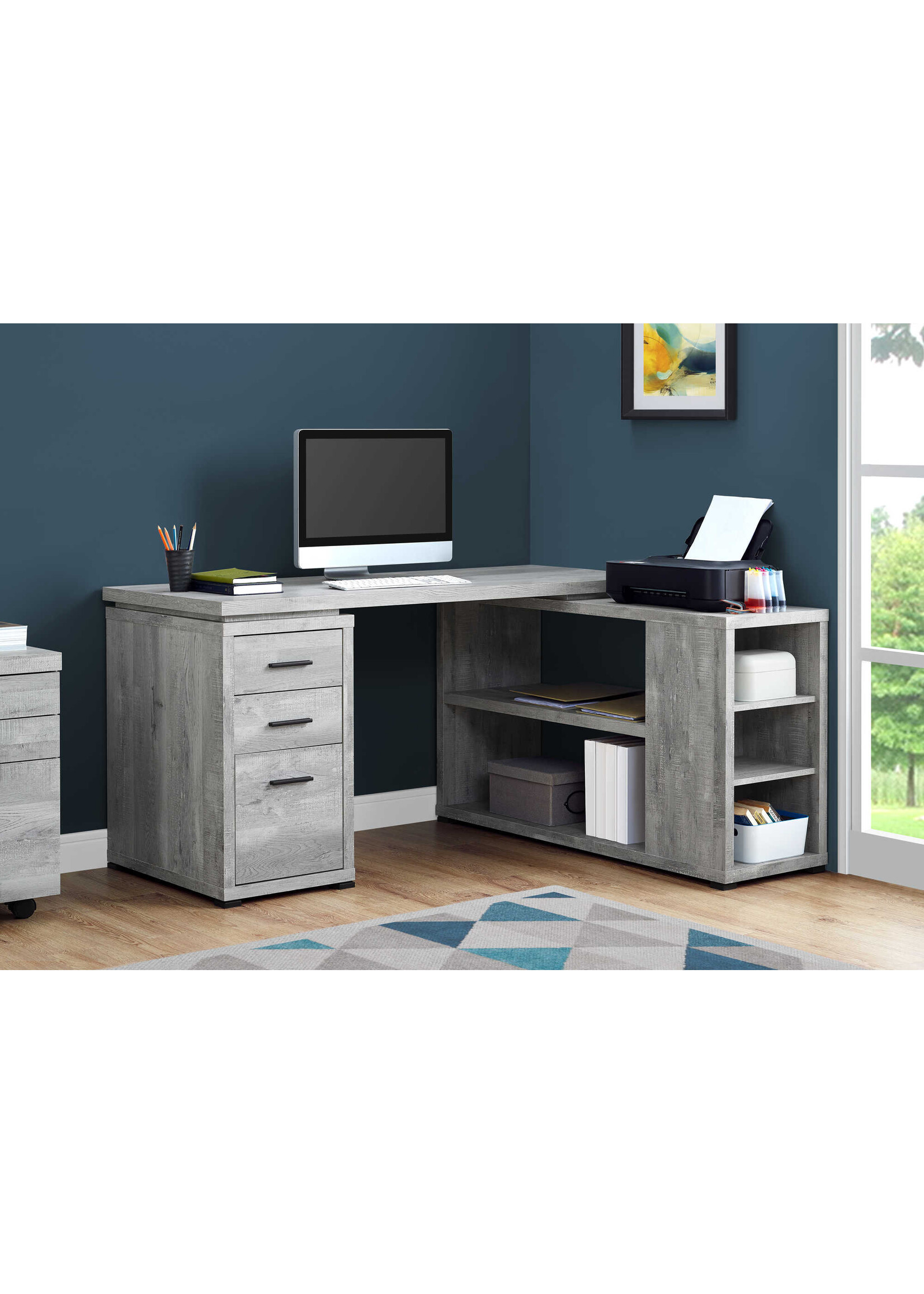 COMPUTER DESK - GREY RECLAIMED WOOD L/R FACING CORNER