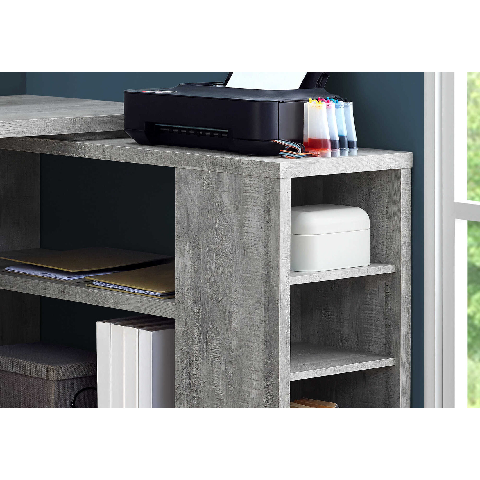 BUREAU - FAUX BOIS GRIS EN COIN COTE DROIT / GAUCHE