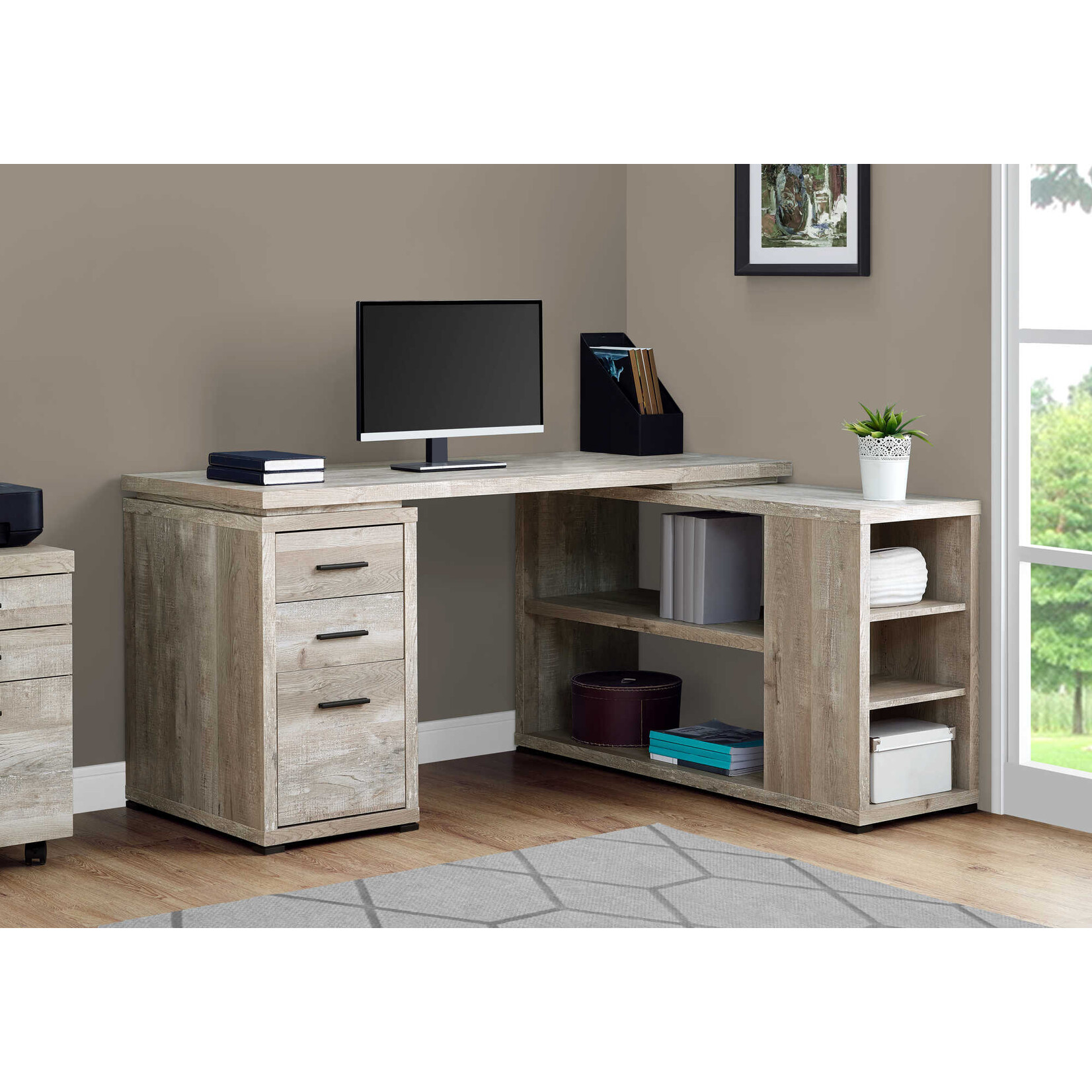 COMPUTER DESK - TAUPE RECLAIMED WOOD L/R FACING CORNER