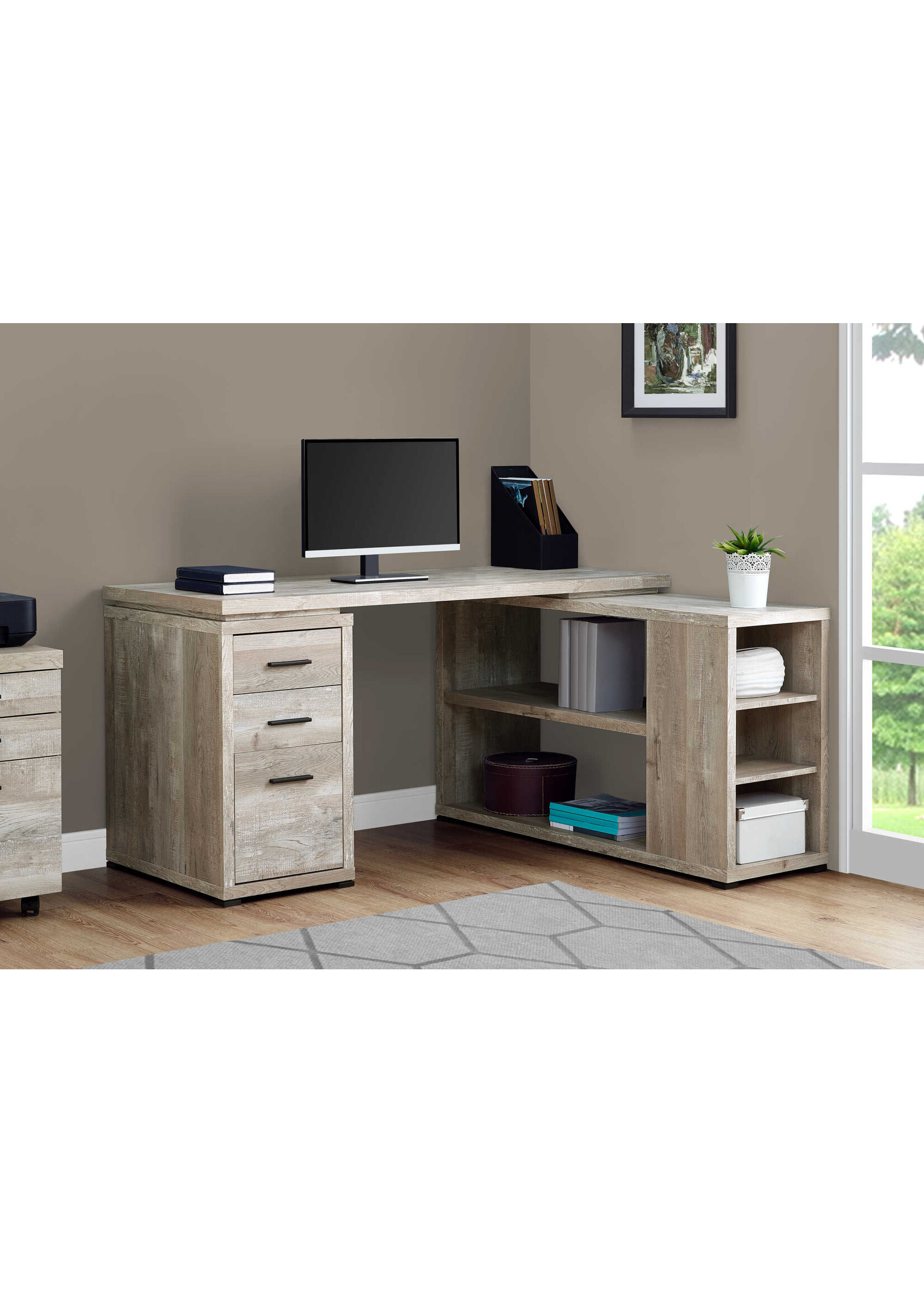 COMPUTER DESK - TAUPE RECLAIMED WOOD L/R FACING CORNER