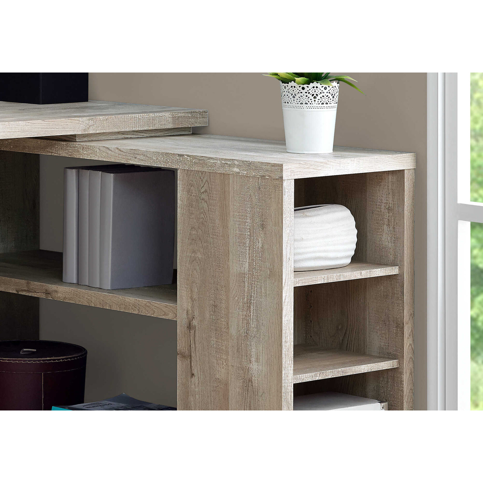 COMPUTER DESK - TAUPE RECLAIMED WOOD L/R FACING CORNER