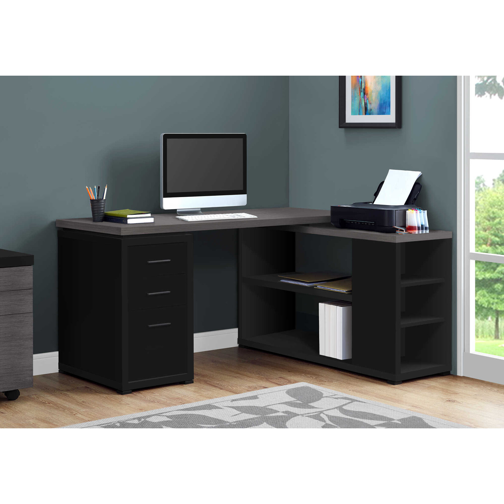 COMPUTER DESK - BLACK / GREY TOP LEFT/RIGHT FACING CORNER