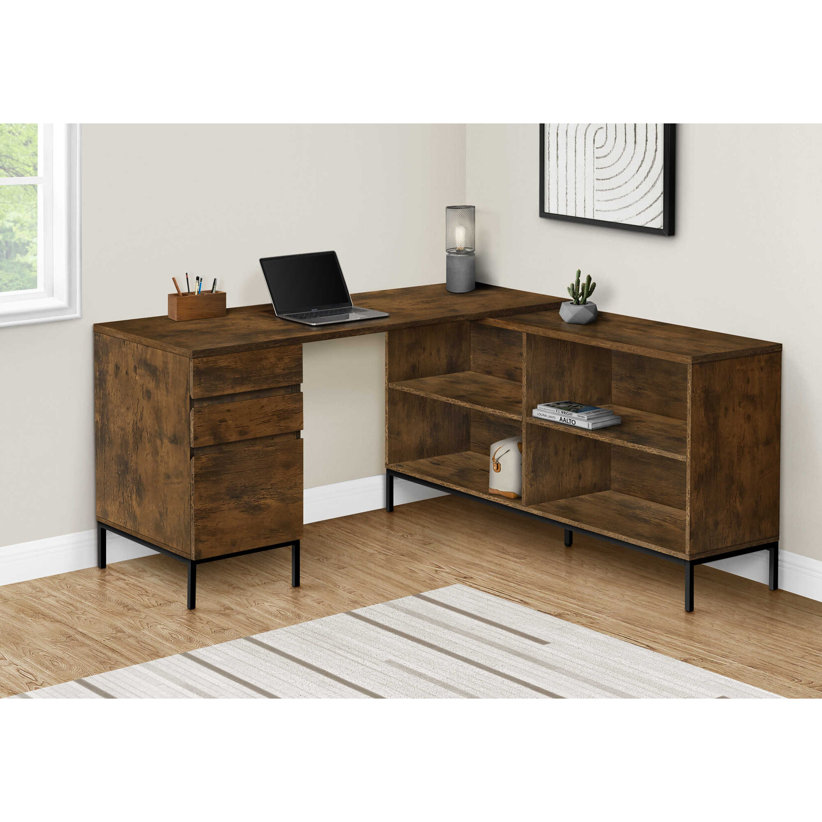 COMPUTER DESK - 60"L / RUSTIC BROWN L-SHAPED CORNER