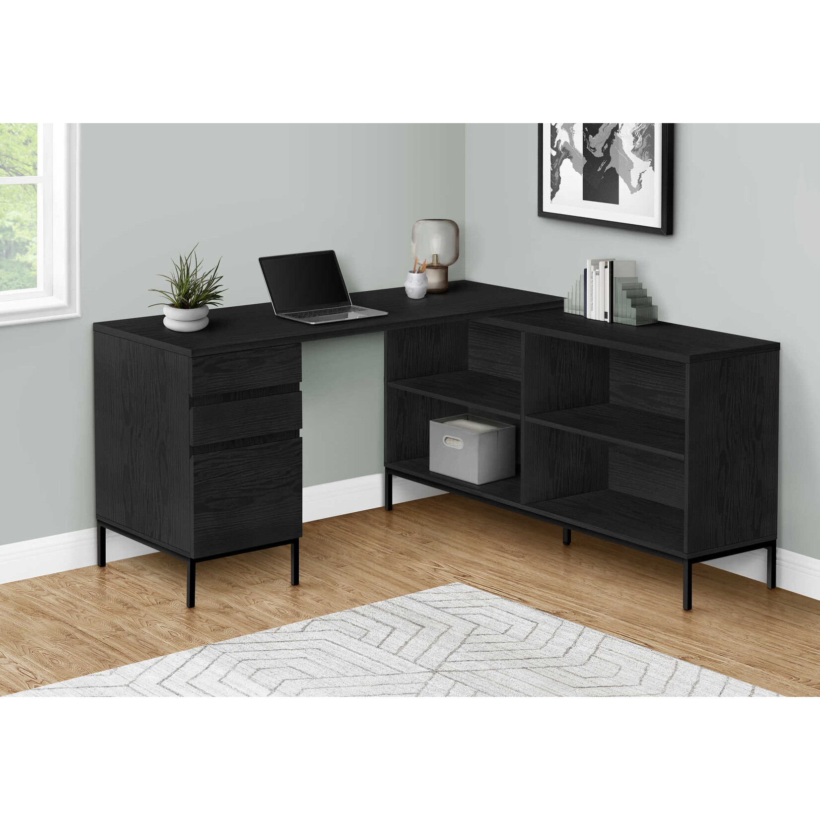 COMPUTER DESK - 60"L / BLACK OAK L-SHAPED CORNER