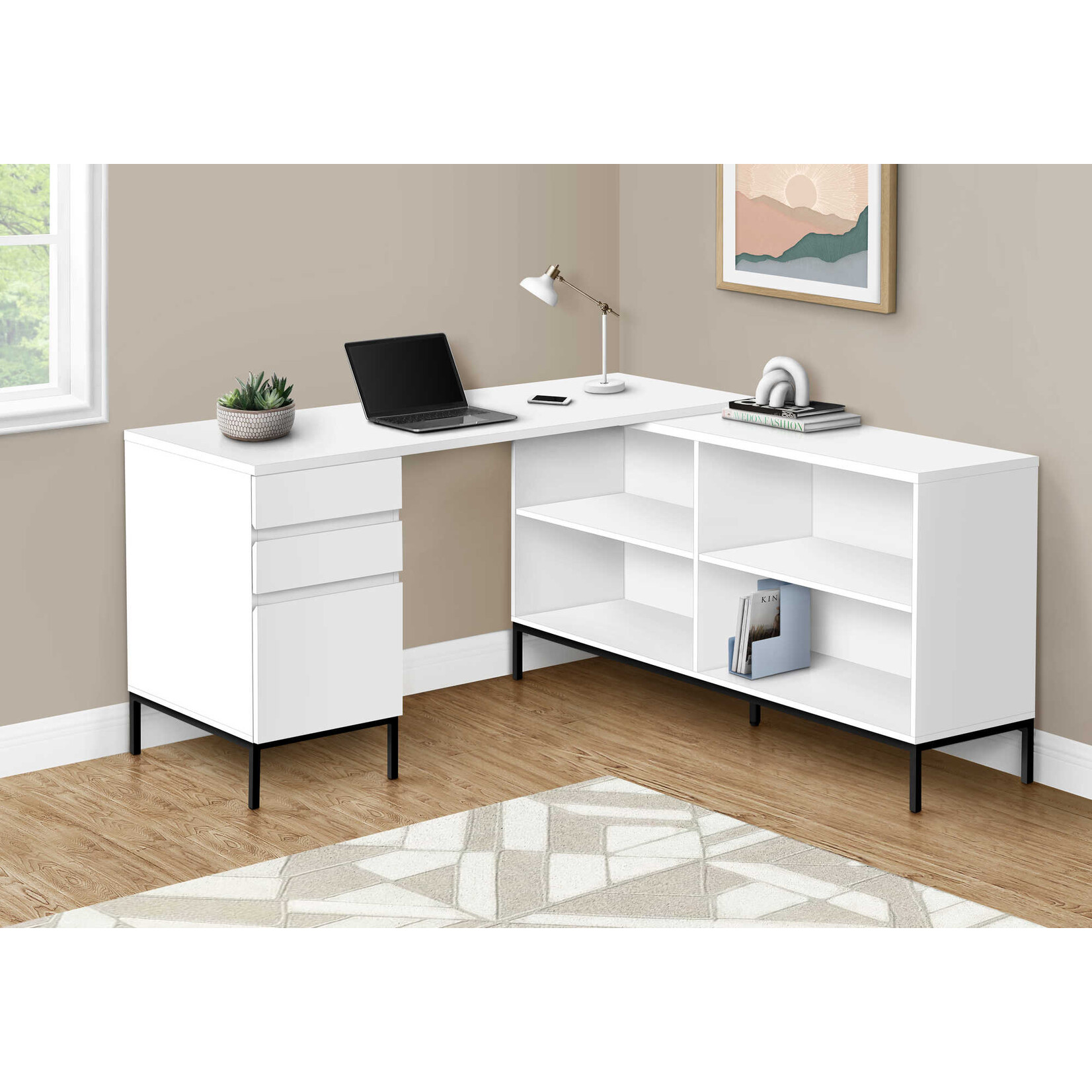 COMPUTER DESK - 60"L / WHITE L-SHAPED CORNER