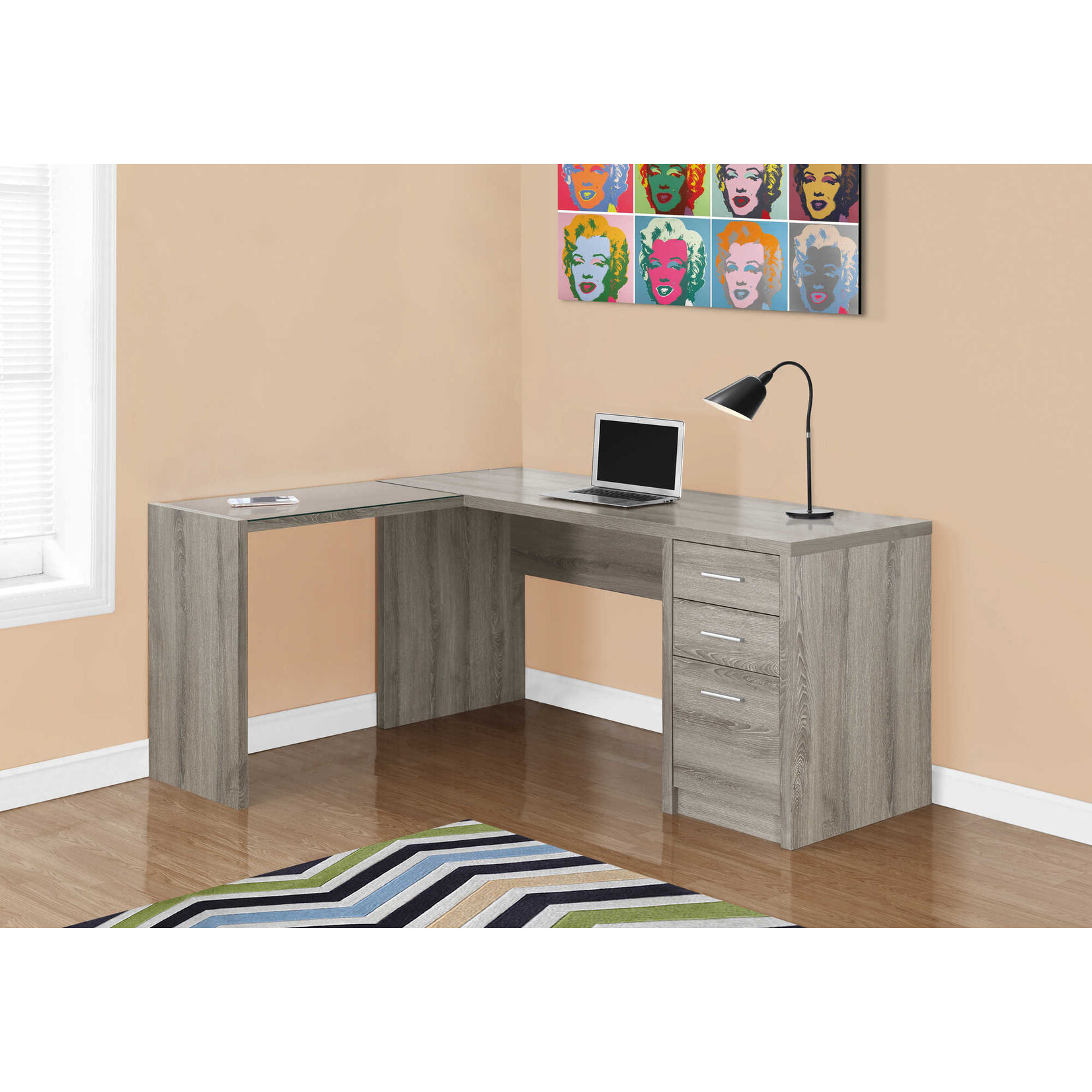 BUREAU - TAUPE FONCE DE COIN ET VERRE TREMPE