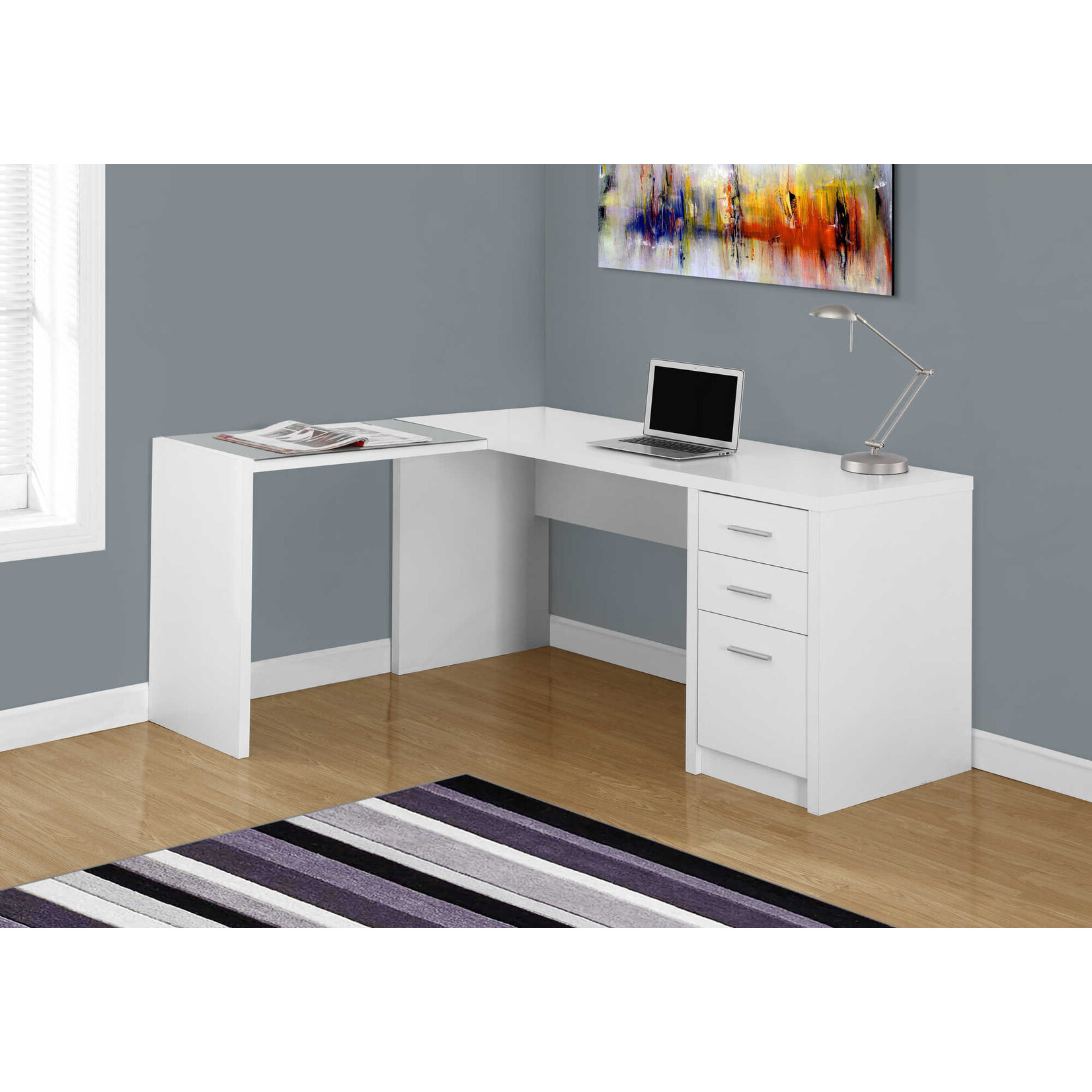 COMPUTER DESK - WHITE CORNER WITH TEMPERED GLASS