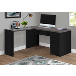 COMPUTER DESK - BLACK / GREY TOP CORNER W/ TEMPERED GLASS