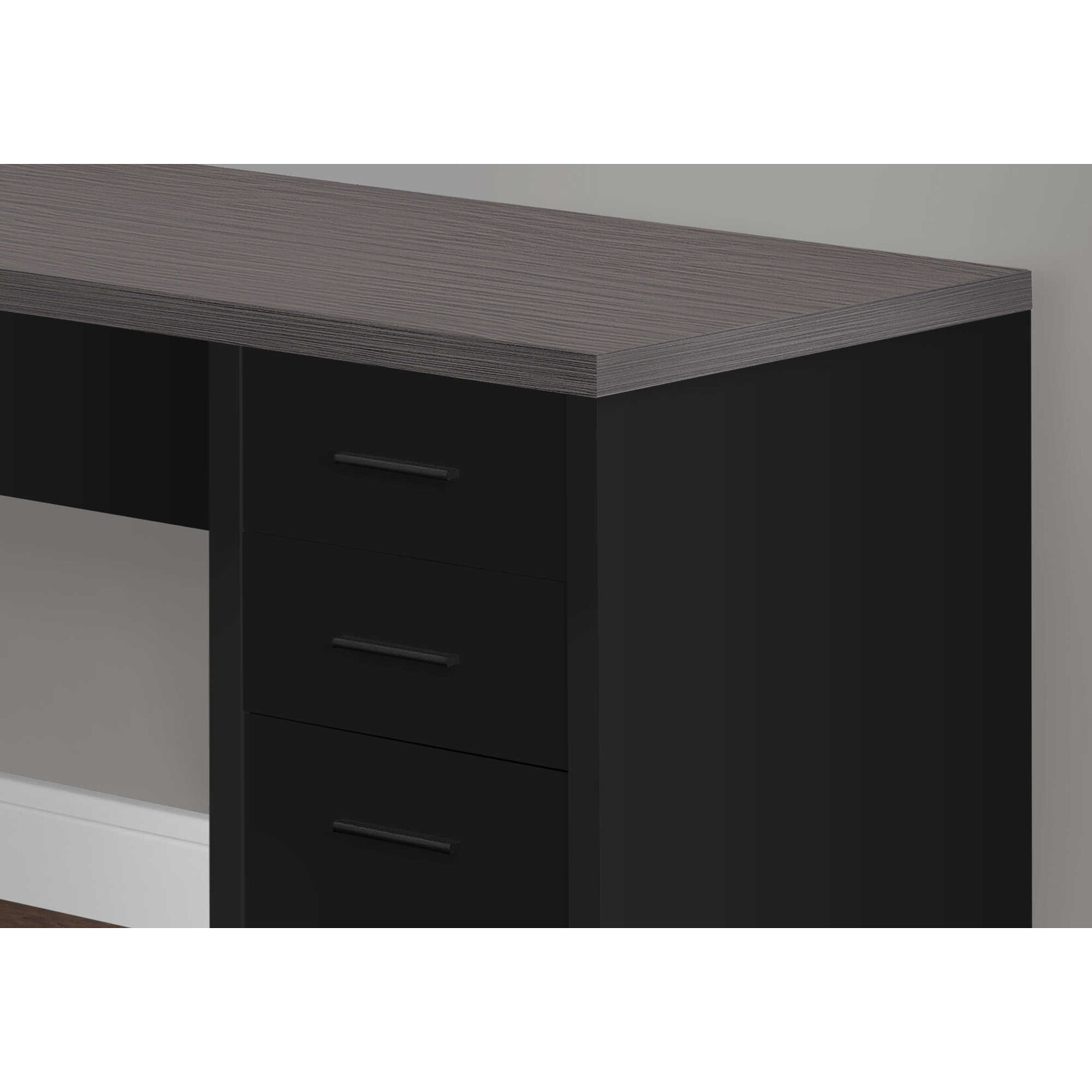 COMPUTER DESK - BLACK / GREY TOP CORNER W/ TEMPERED GLASS