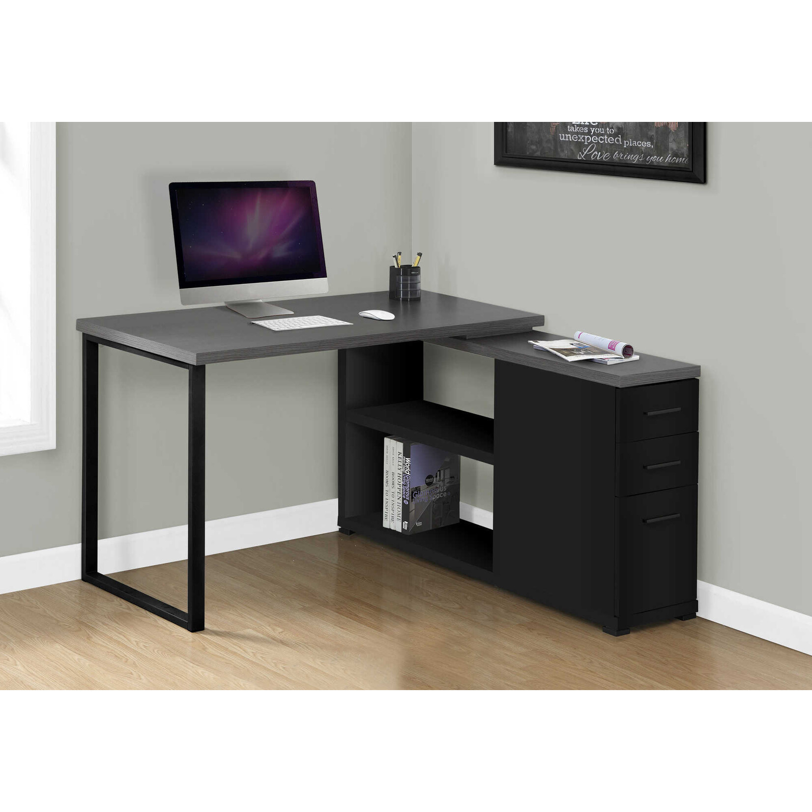 COMPUTER DESK - BLACK / GREY TOP LEFT/RIGHT FACING CORNER