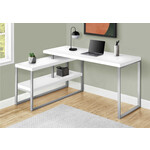 BUREAU - 60"L / BLANC / METAL ARGENT DE COIN COTE D/G