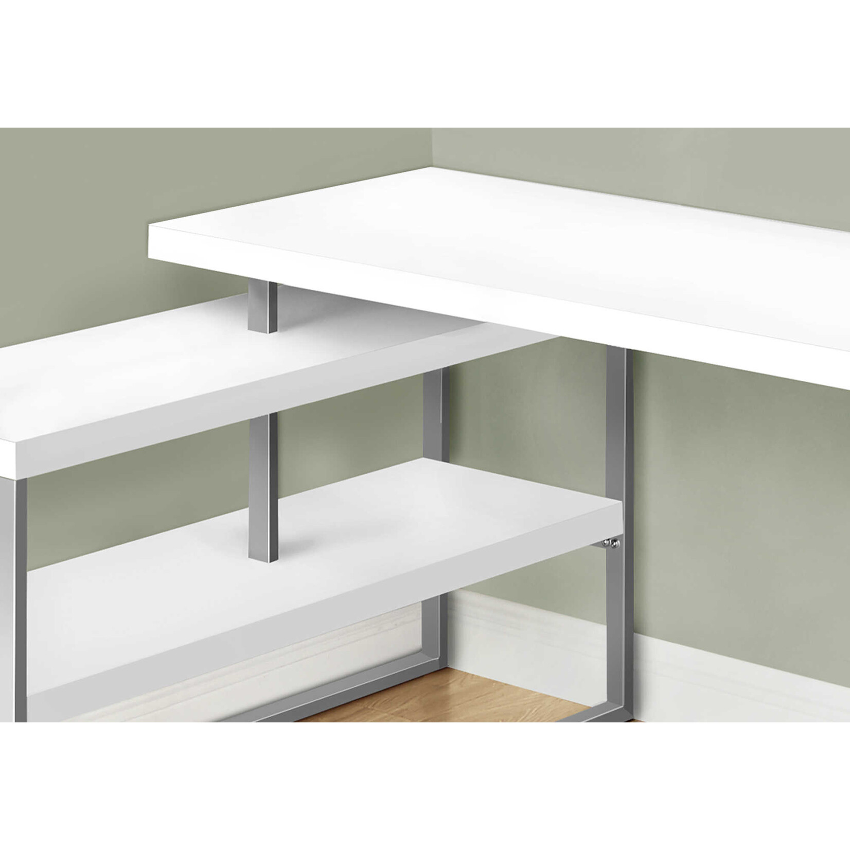 BUREAU - 60"L / BLANC / METAL ARGENT DE COIN COTE D/G