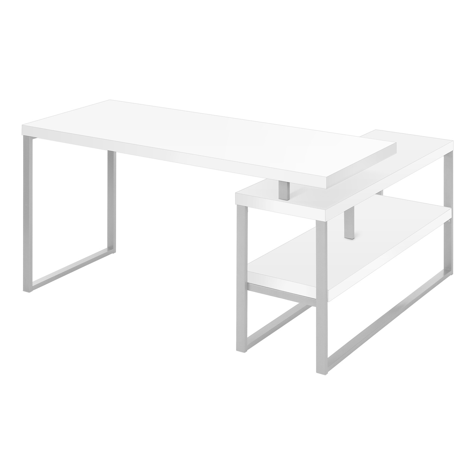 BUREAU - 60"L / BLANC / METAL ARGENT DE COIN COTE D/G