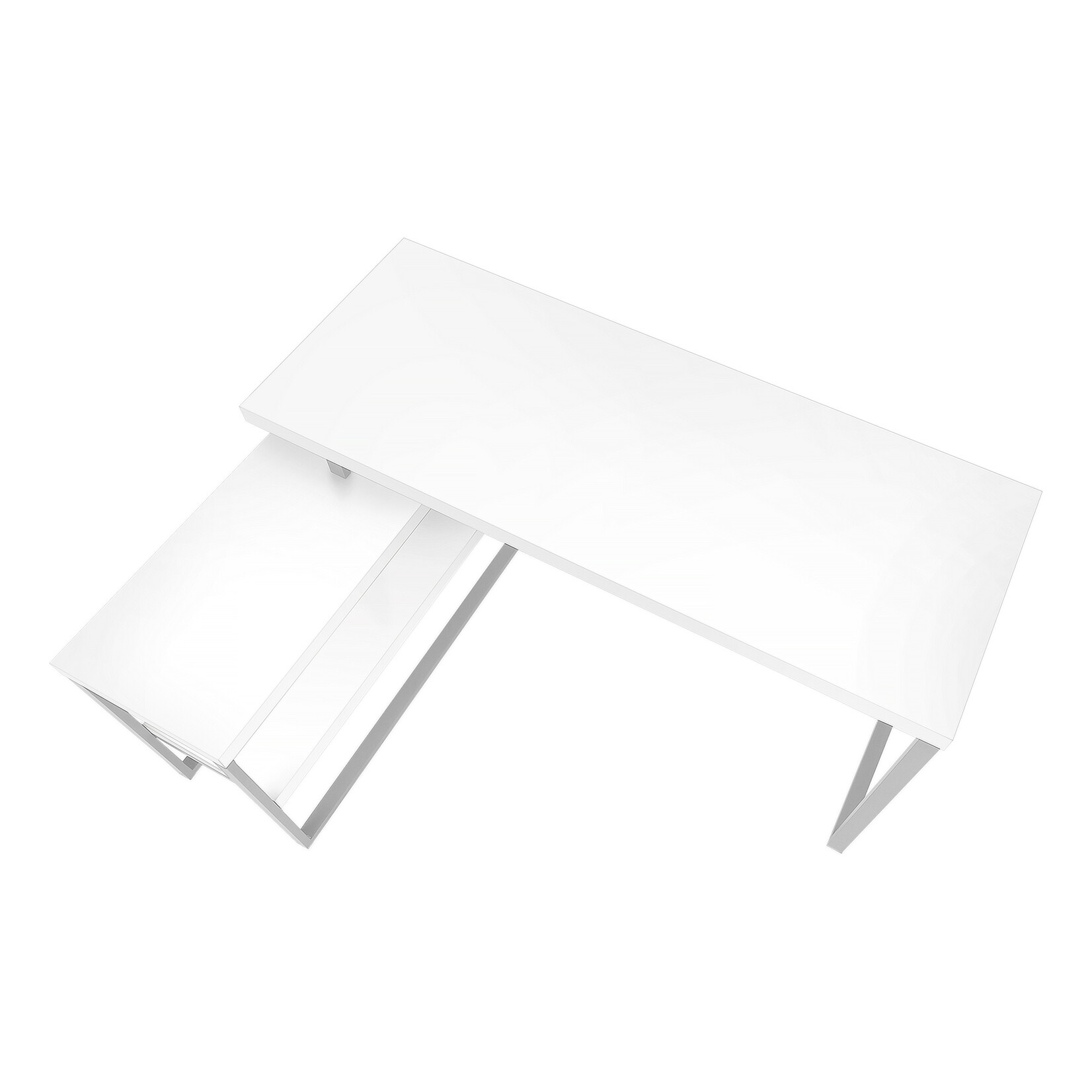 BUREAU - 60"L / BLANC / METAL ARGENT DE COIN COTE D/G