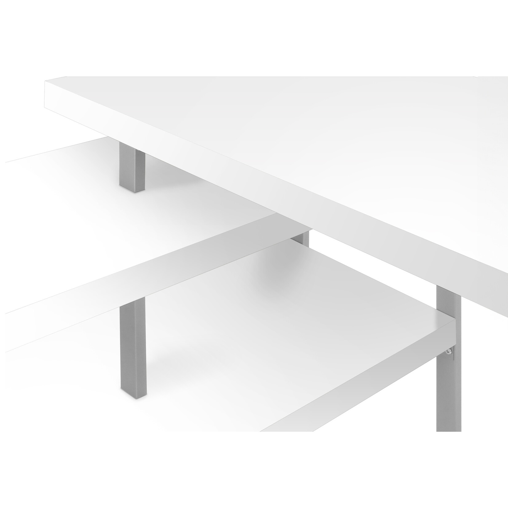 BUREAU - 60"L / BLANC / METAL ARGENT DE COIN COTE D/G