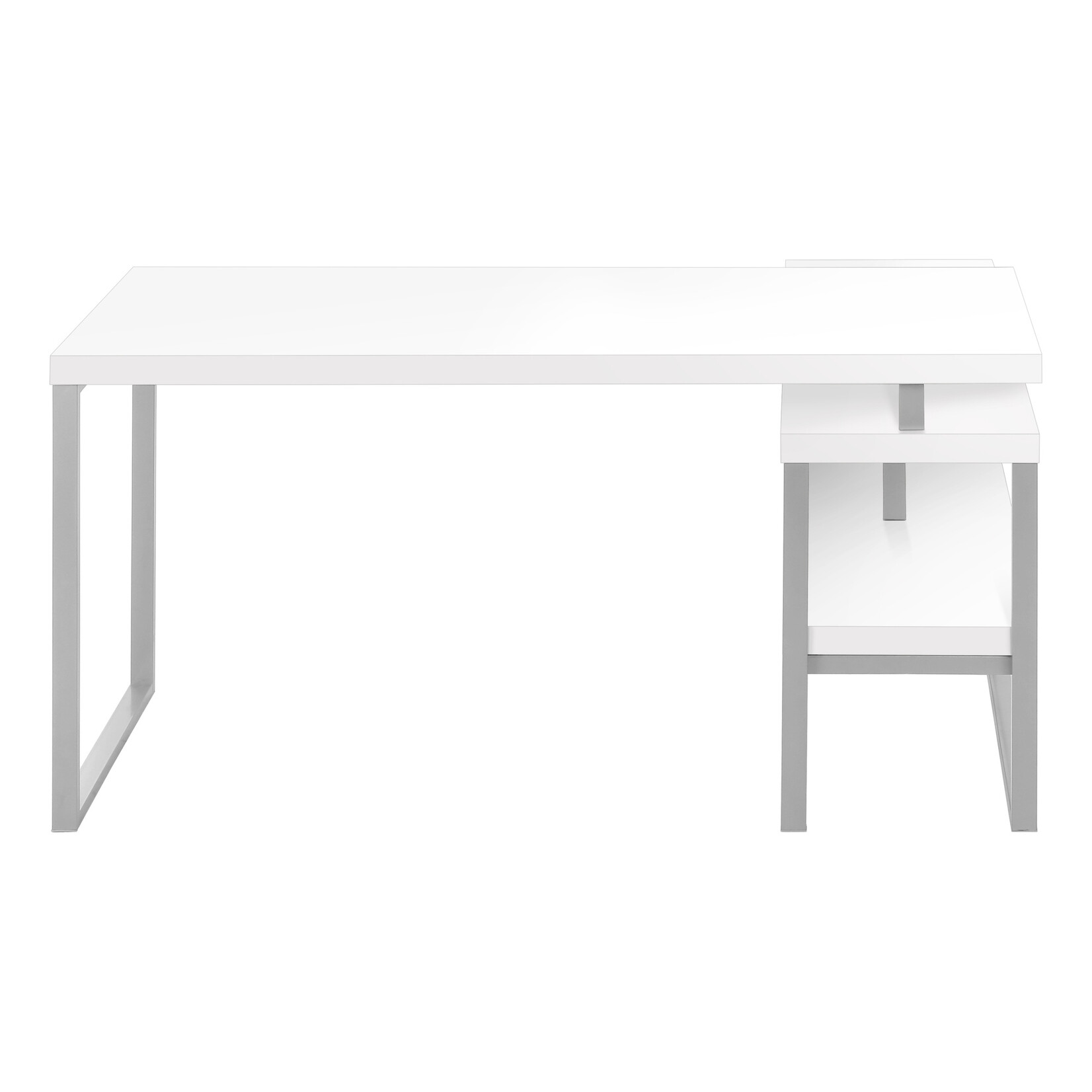 BUREAU - 60"L / BLANC / METAL ARGENT DE COIN COTE D/G