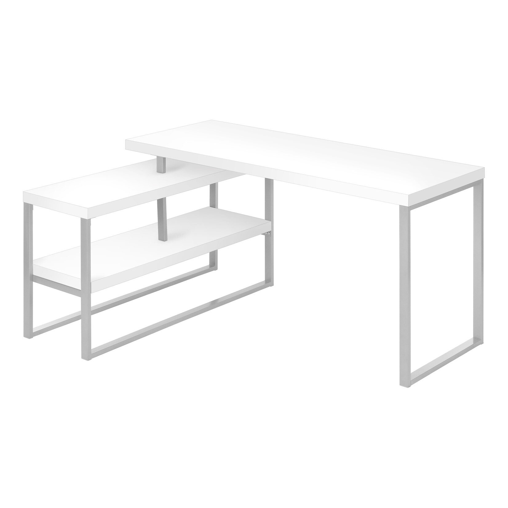 BUREAU - 60"L / BLANC / METAL ARGENT DE COIN COTE D/G