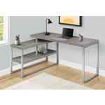 COMPUTER DESK - 60"L / CONCRETE / SILVER METAL L/R CORNER