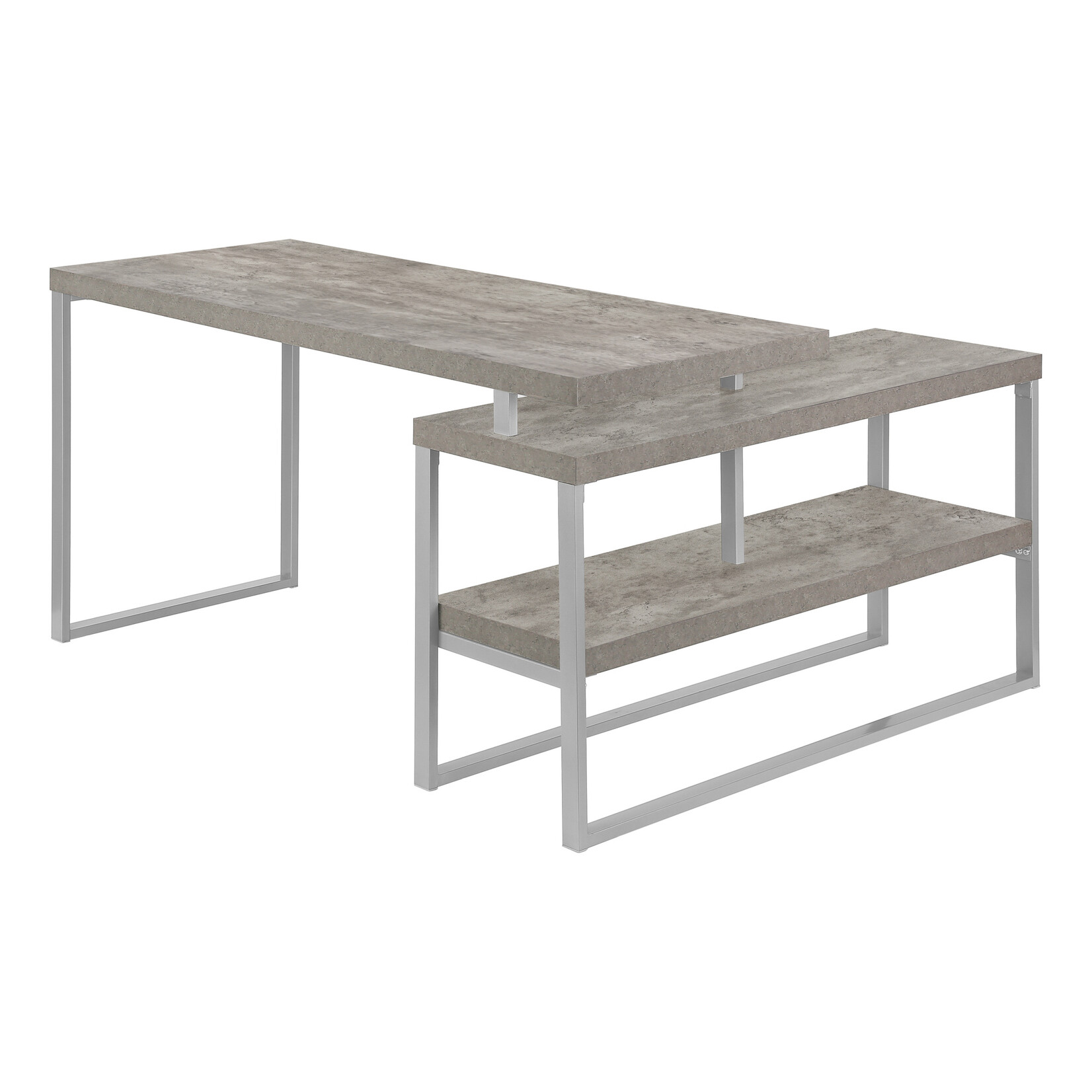 BUREAU - 60"L / CIMENT / METAL ARGENT DE COIN COTE D/G