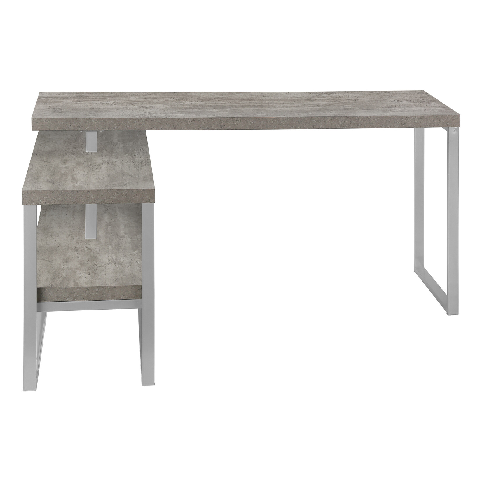BUREAU - 60"L / CIMENT / METAL ARGENT DE COIN COTE D/G