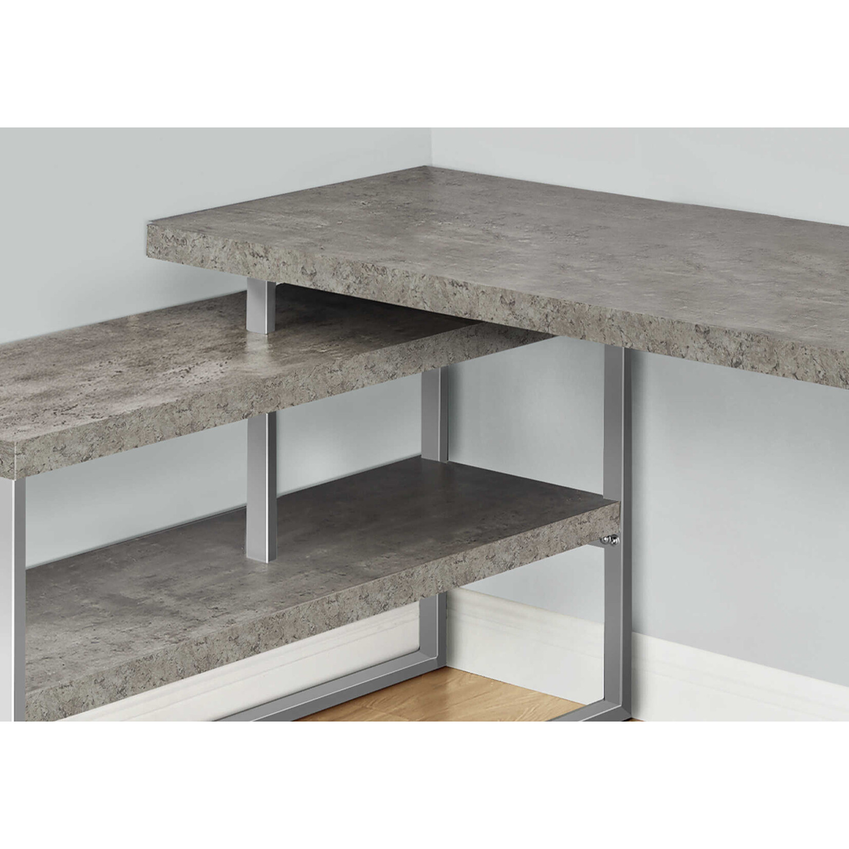 COMPUTER DESK - 60"L / CONCRETE / SILVER METAL L/R CORNER