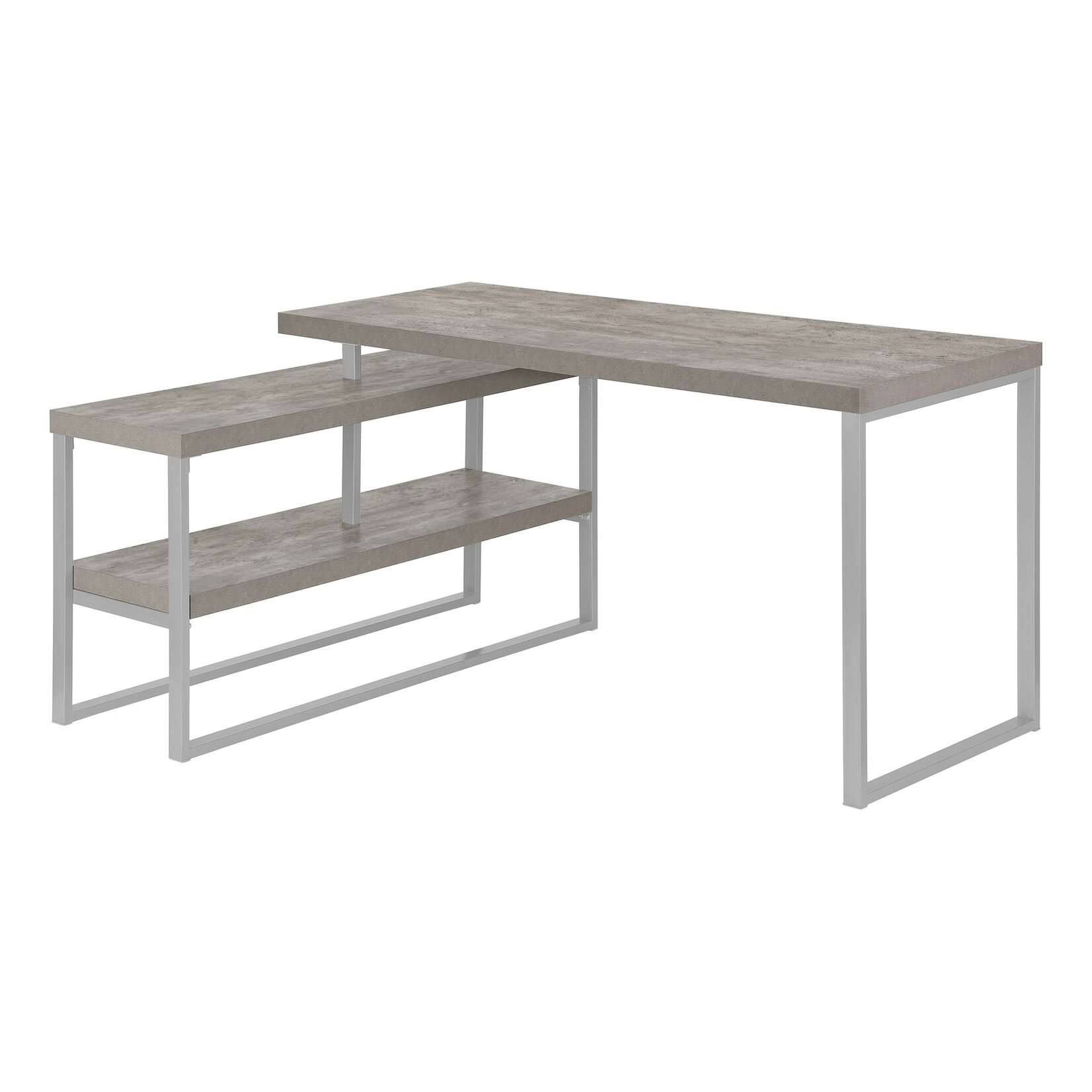 COMPUTER DESK - 60"L / CONCRETE / SILVER METAL L/R CORNER
