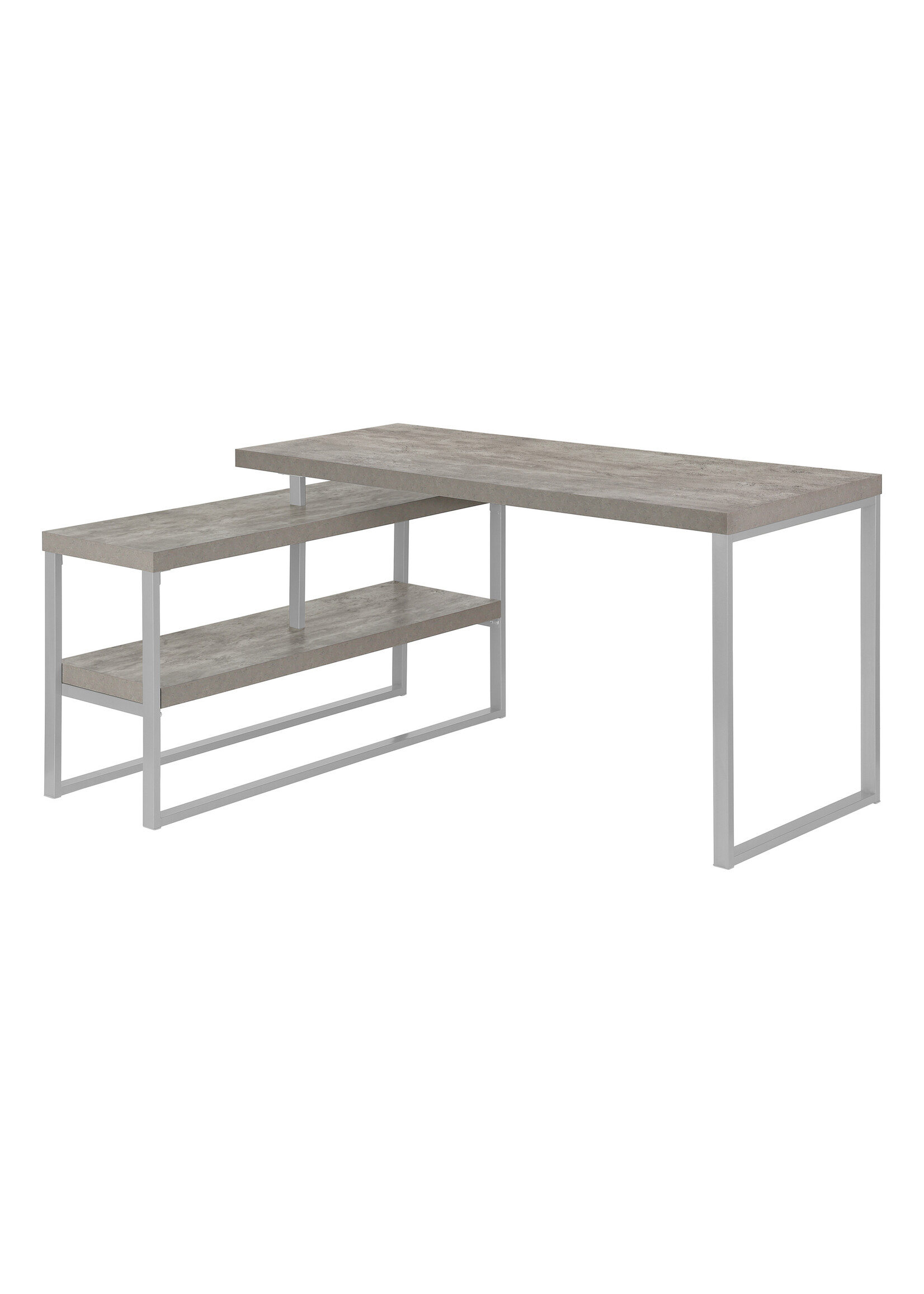 BUREAU - 60"L / CIMENT / METAL ARGENT DE COIN COTE D/G