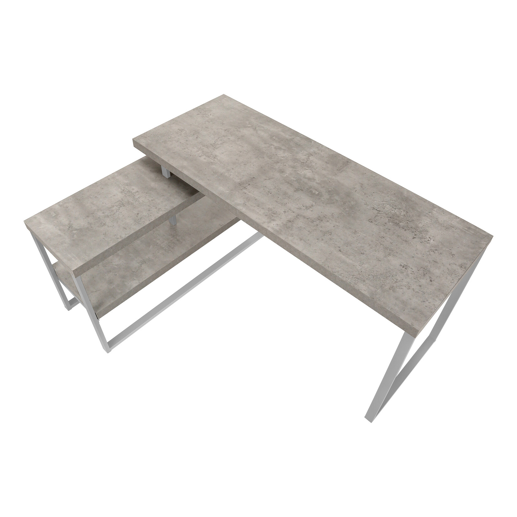 COMPUTER DESK - 60"L / CONCRETE / SILVER METAL L/R CORNER