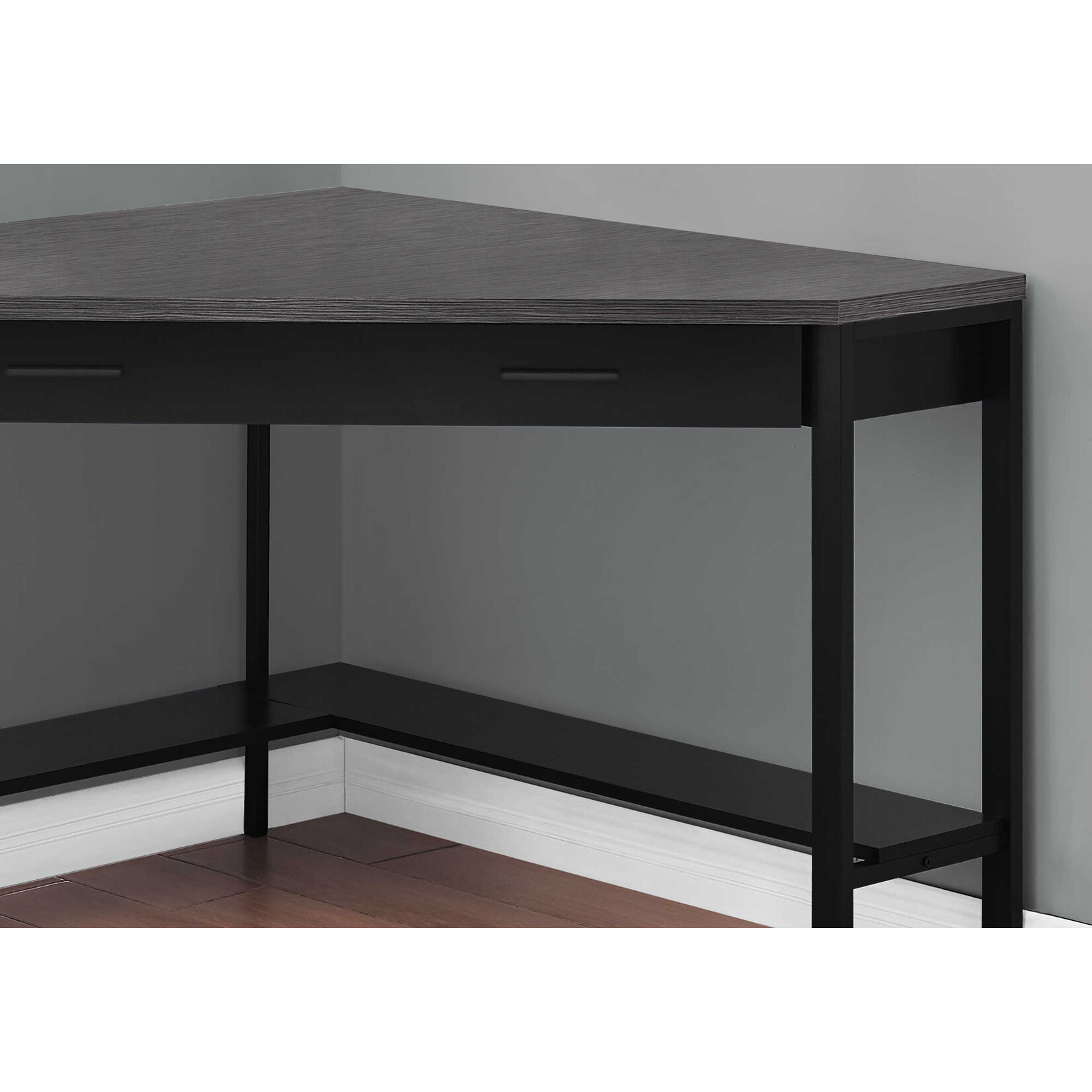 COMPUTER DESK - 42"L / BLACK / GREY TOP CORNER / BLACK