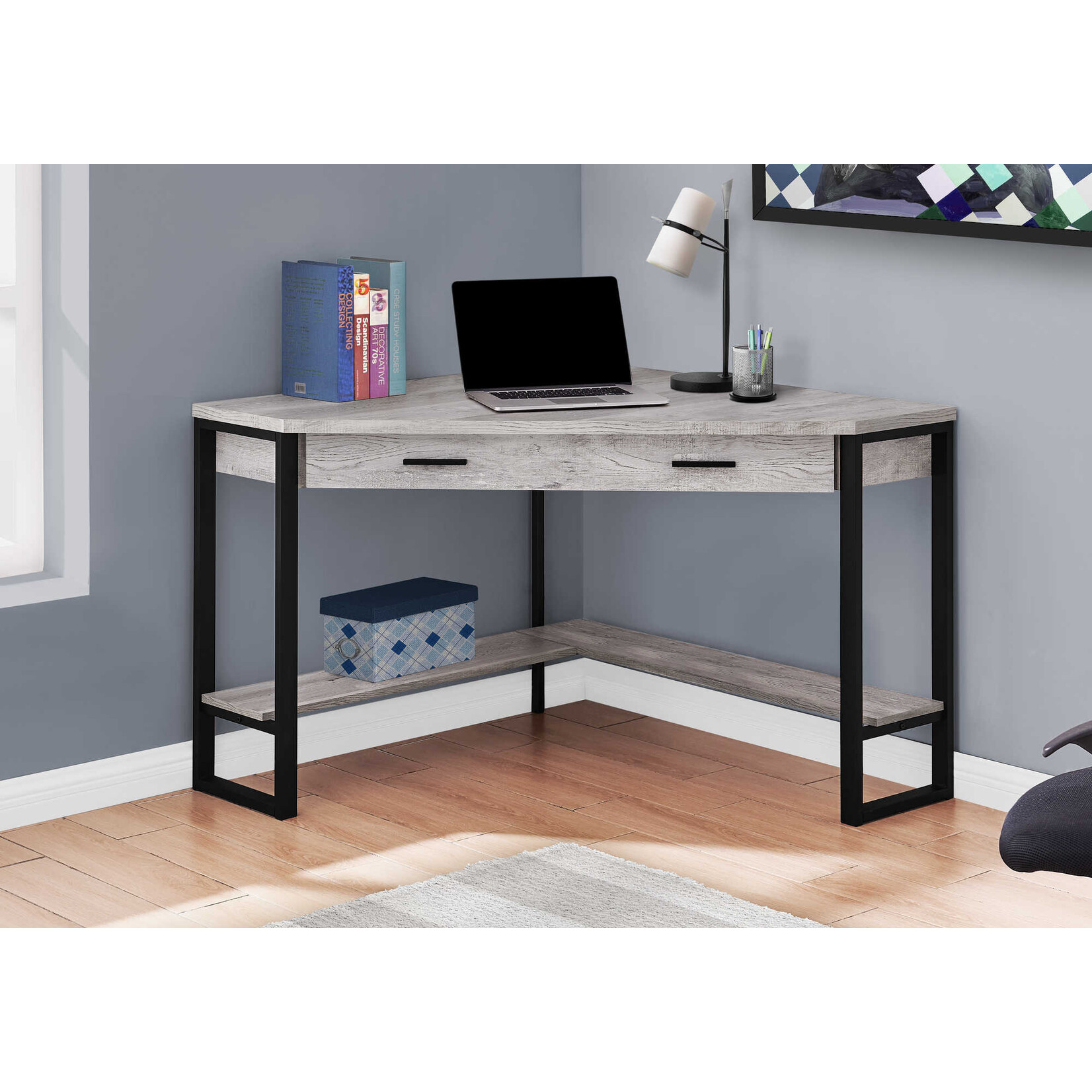 COMPUTER DESK - 42"L / GREY RECLAIMED WOOD CORNER